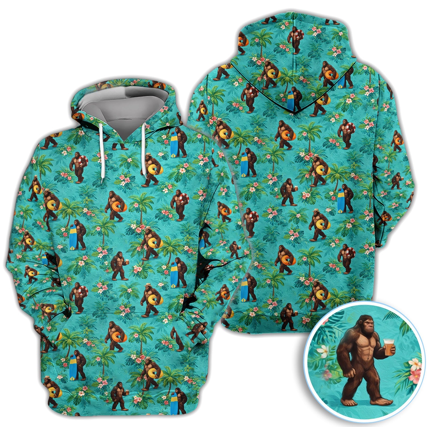 Funny Tropical Bigfoot Golf Pattern Shirt, Hawaiian Sasquatch Golf Shirt For Men, Beach Lover Gift