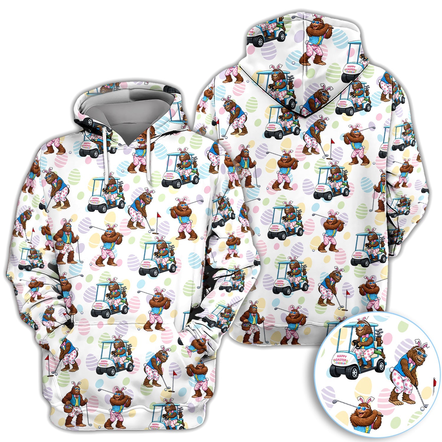 Funny Easter Bigfoot Golf Polo Shirt, Bunny Sasquatch Golfer Shirt, Unique Golf Gift for Men