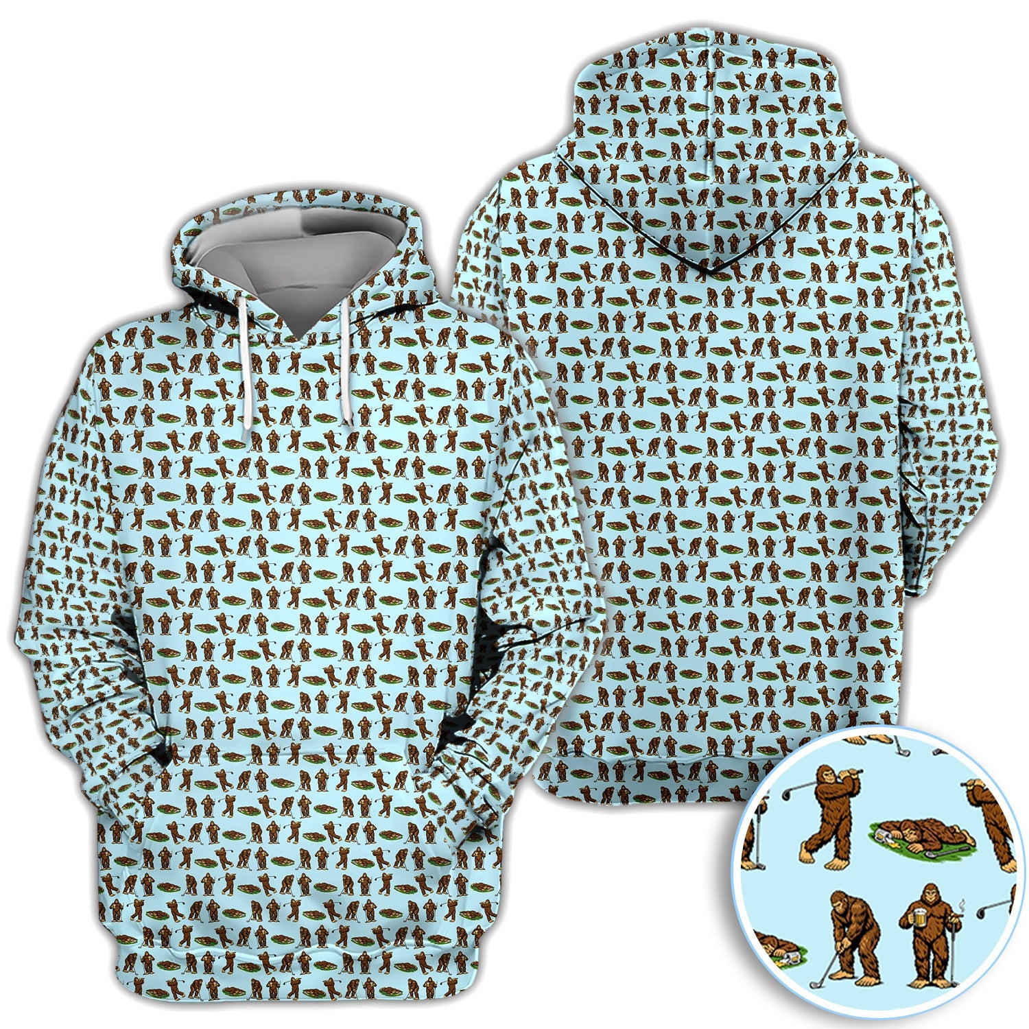 Funny Bigfoot Golf Polo Shirt, Sasquatch Golfer Pattern Shirt For Men, Unique Golfer Outfit