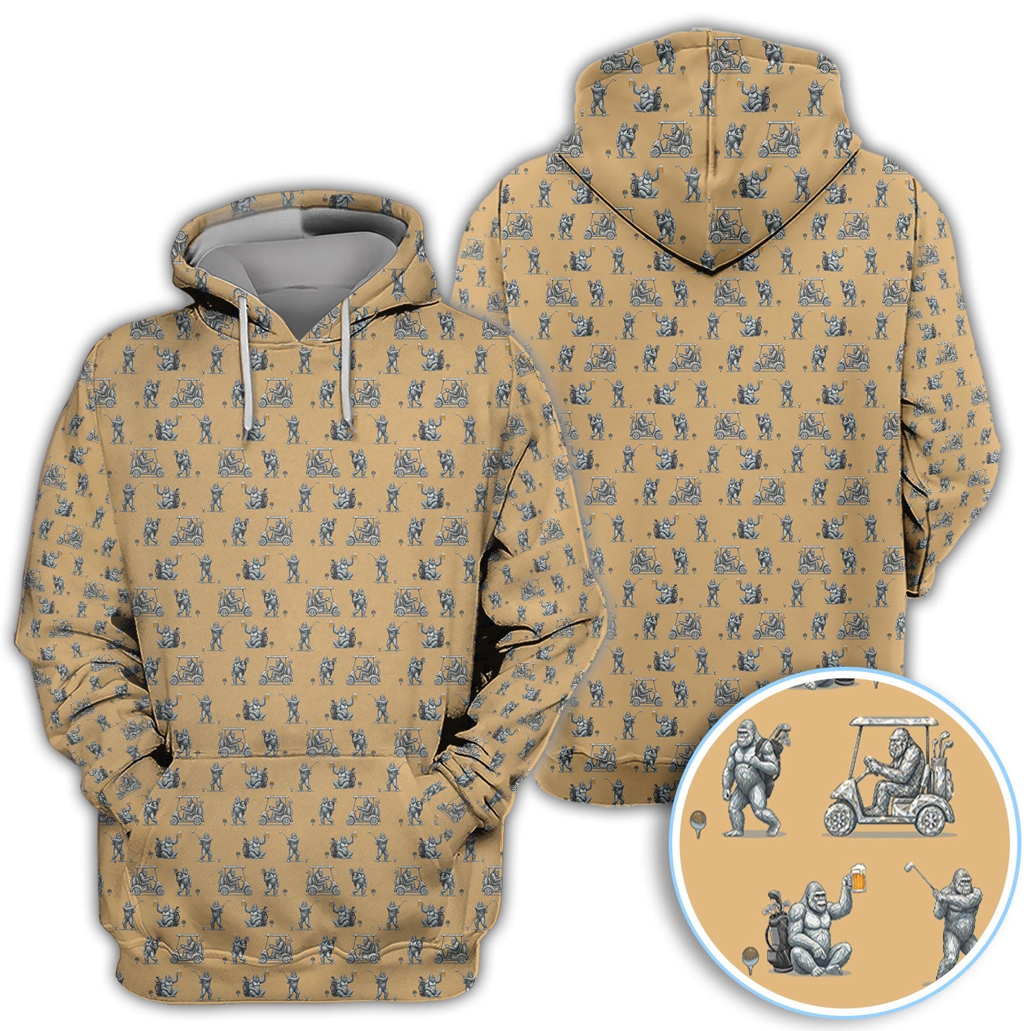 Funny Bigfoot Pattern Golf Shirt, Squatch Bigfoot Golf Polos, Crazy Golf Gift For Men