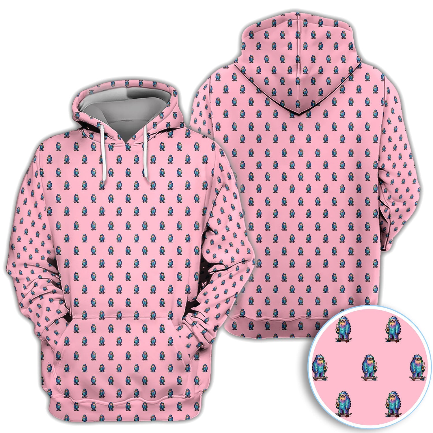 Funny Yeti Pattern Golf Polos, Bigfoot Coffee Skateboard Golf Shirt, Crazy Golf Shirts For Men