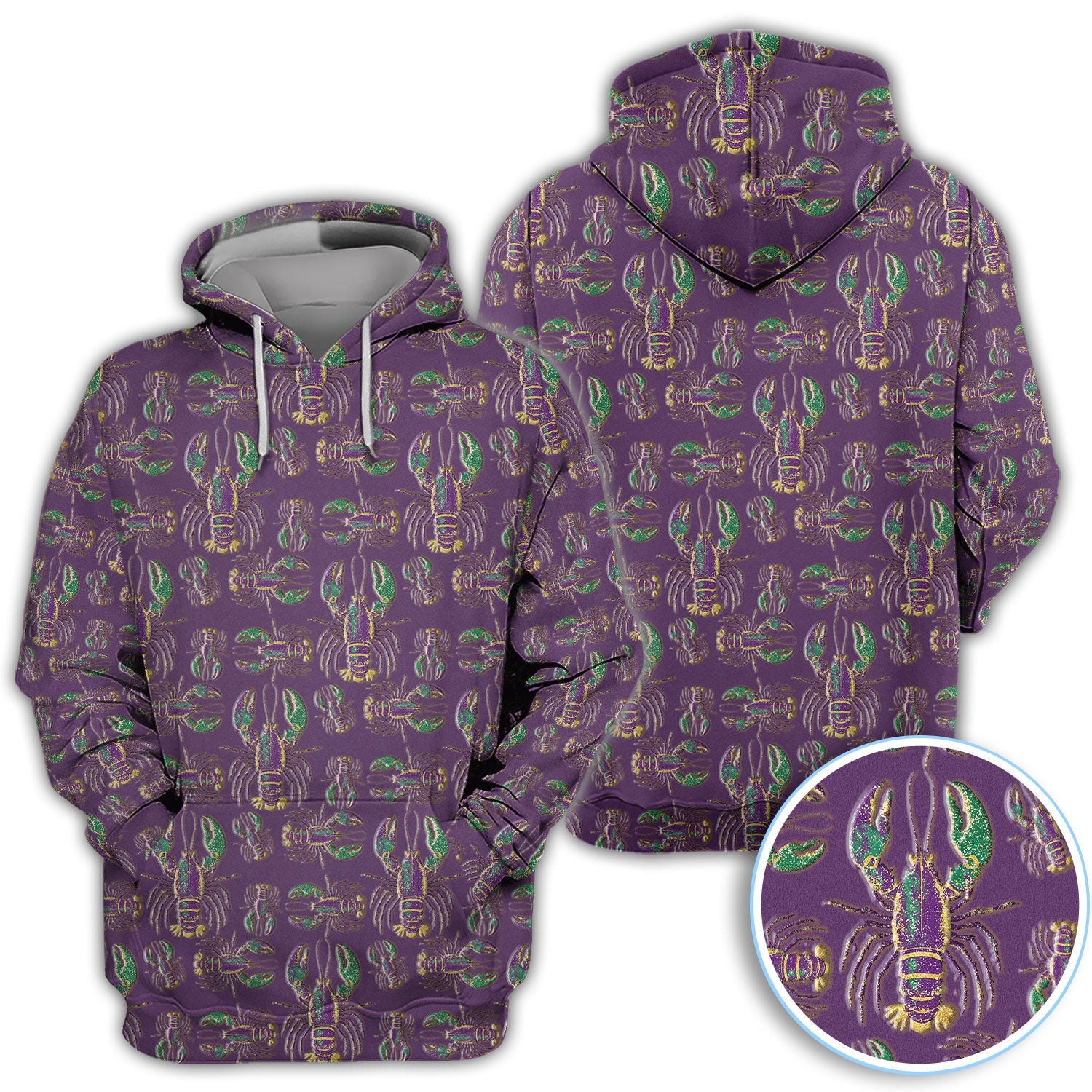 Mardi Gras Crawfish Pattern Golf Polos, Crazy Louisiana Crawfish Golf Shirt For Men, Golf Gift For Golfer