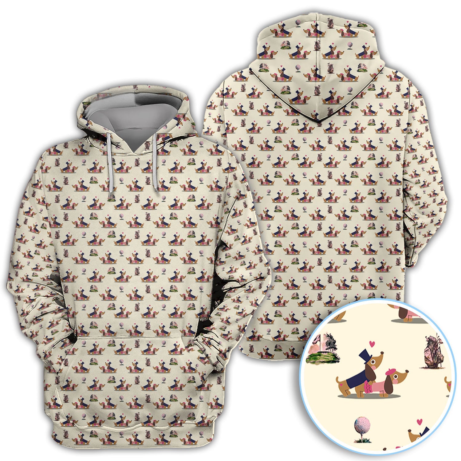 Dachshund Love Pattern Golf Shirt, Wiener Dog Golf Polos, Golf Gift For Golfer