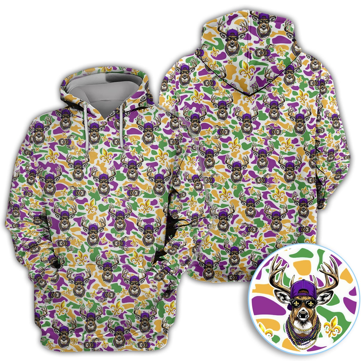 Mardi Gras Golf Polos For Golfer, Festival Deer Pattern Golf Shirt, Golf Gift For Men