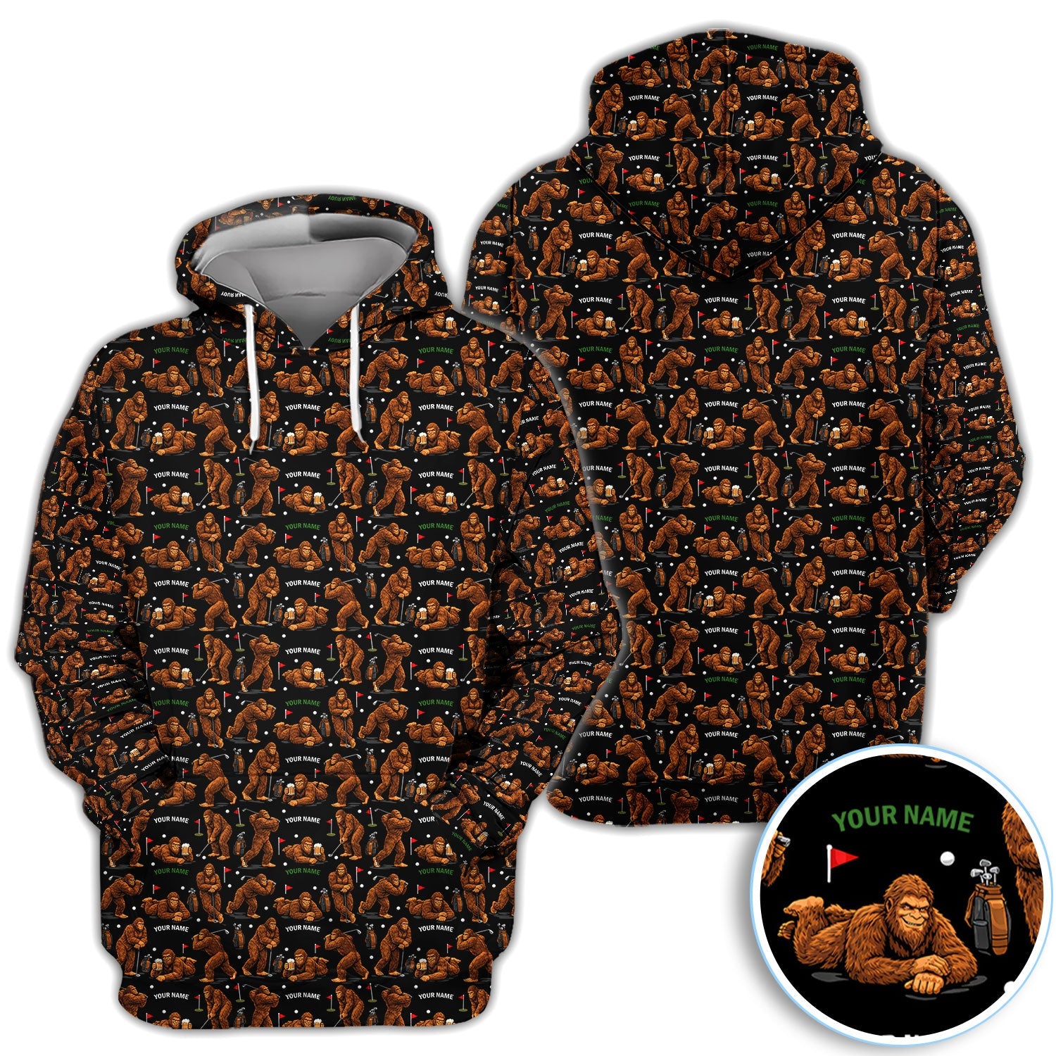 Personalized Bigfoot Pattern Golf Polos, Crazy Bigfoot Golf Shirt For Men, Funny Golf Shirt
