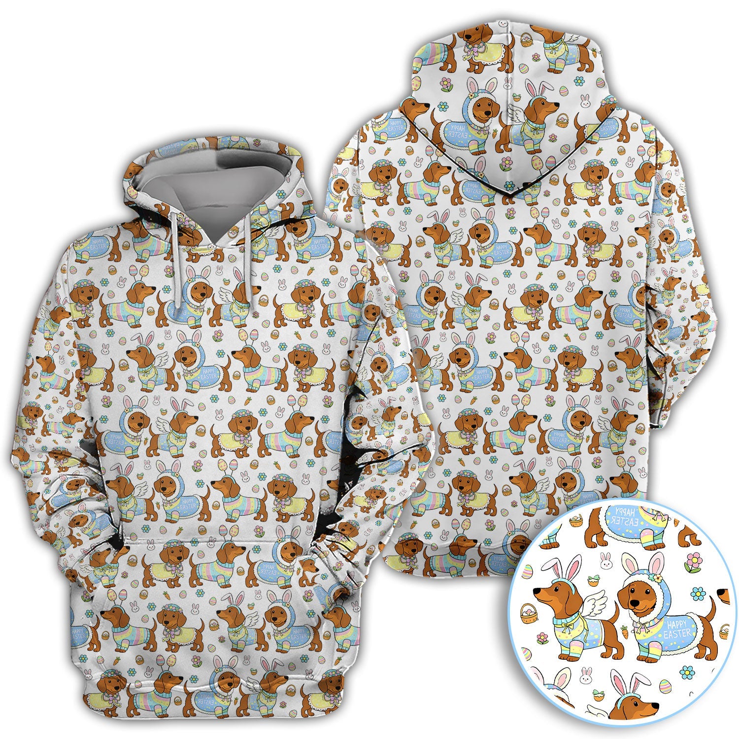 Dachshund Happy Easter Golf Polos, Easter Wiener Dog Pattern Golf Shirt, Golf Gift For Golfer