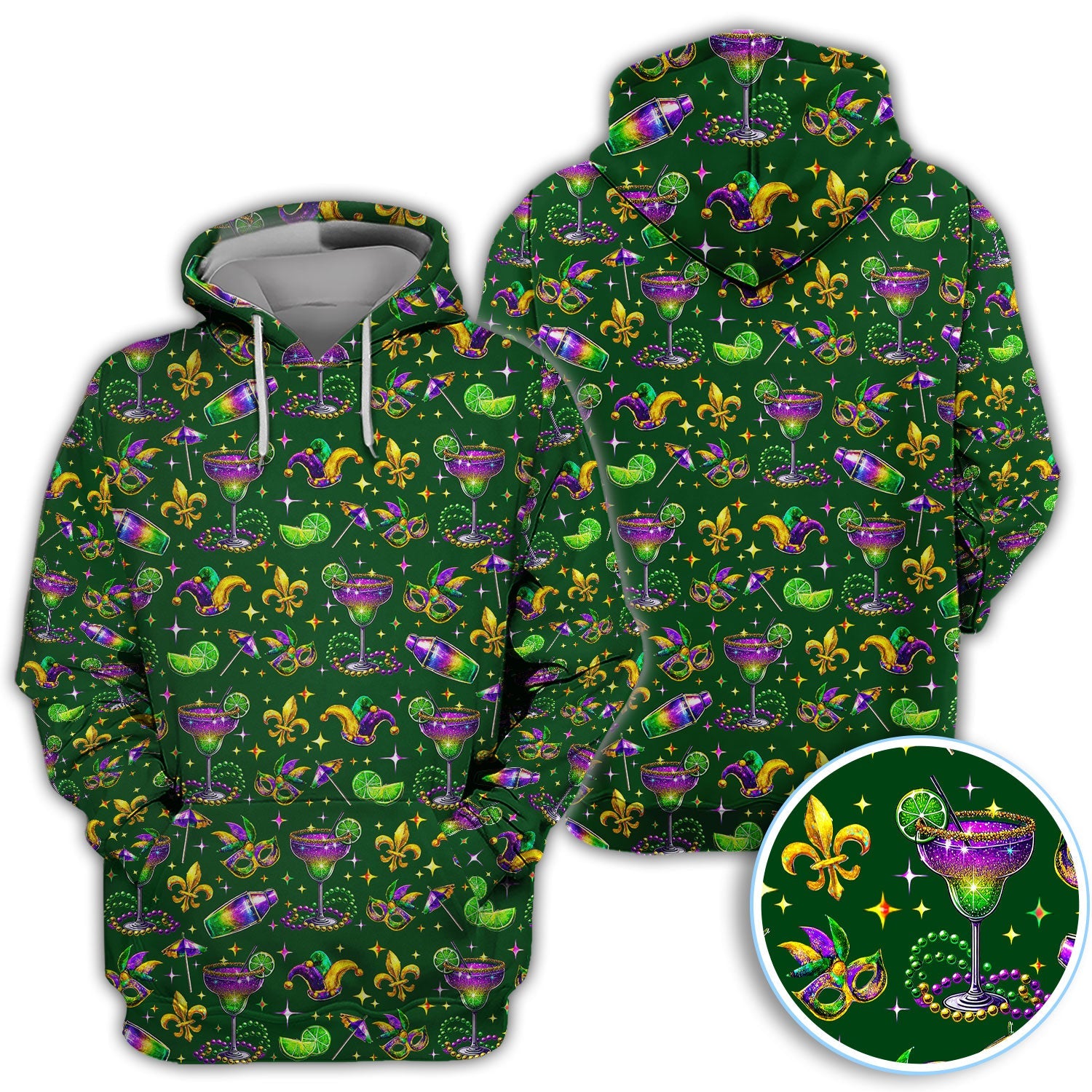 Funny Glitter Mardi Gras Pattern Golf Polos, Mardi Gras And Margaritas Golf Shirt For Men, Golf Gift For Golfer