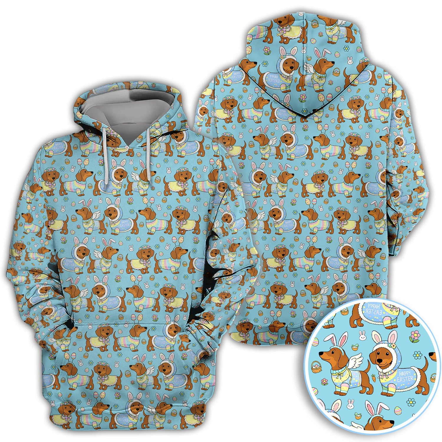 Dachshund Happy Easter Golf Polos, Easter Wiener Dog Pattern Golf Shirt, Golf Gift For Women