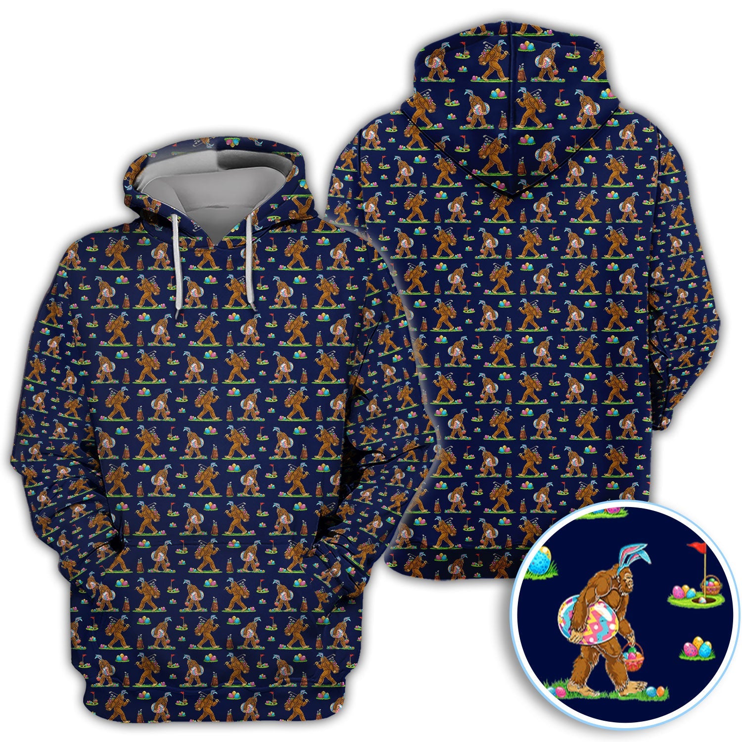 Bigfoot Easter Pattern Golf Polos, Bunny Sasquatch Golf Shirt For Men, Easter Day Shirt For Golfer