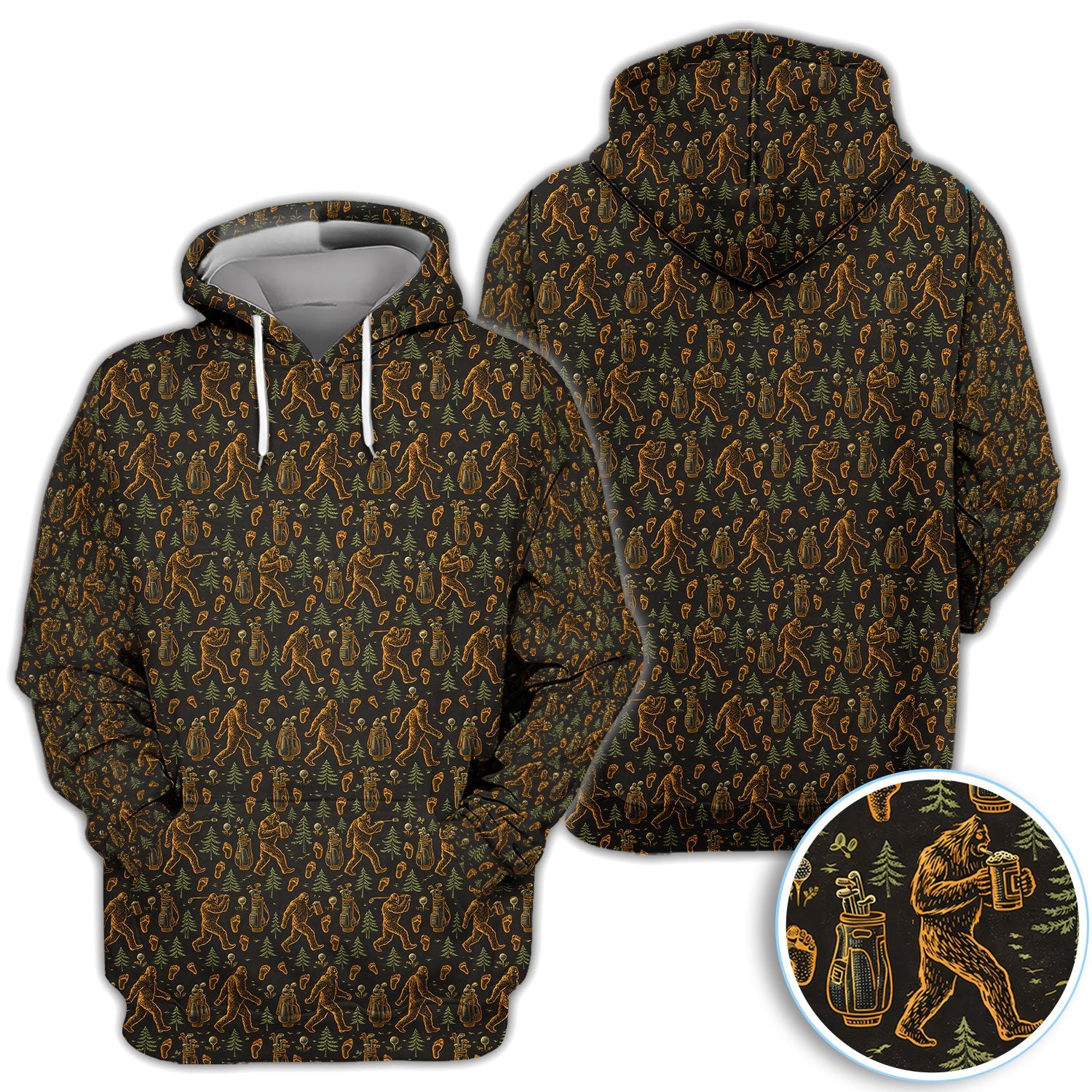 Bigfoot Beer Forest Pattern Golf Shirt, Sasquatch Drinking Golf Shirt For Men, Golfer Gift