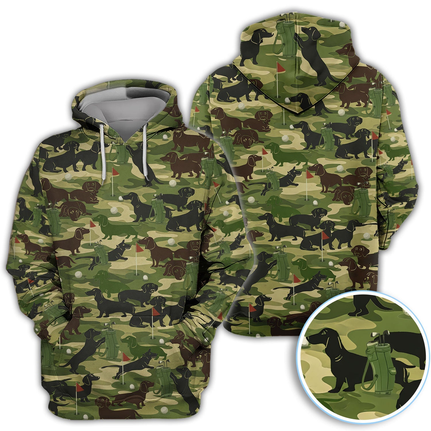 Dachshund Camo Pattern Golf Polos, Crazy Wiener Dog Golf Shirt, Funny Golf Gift For Golfer