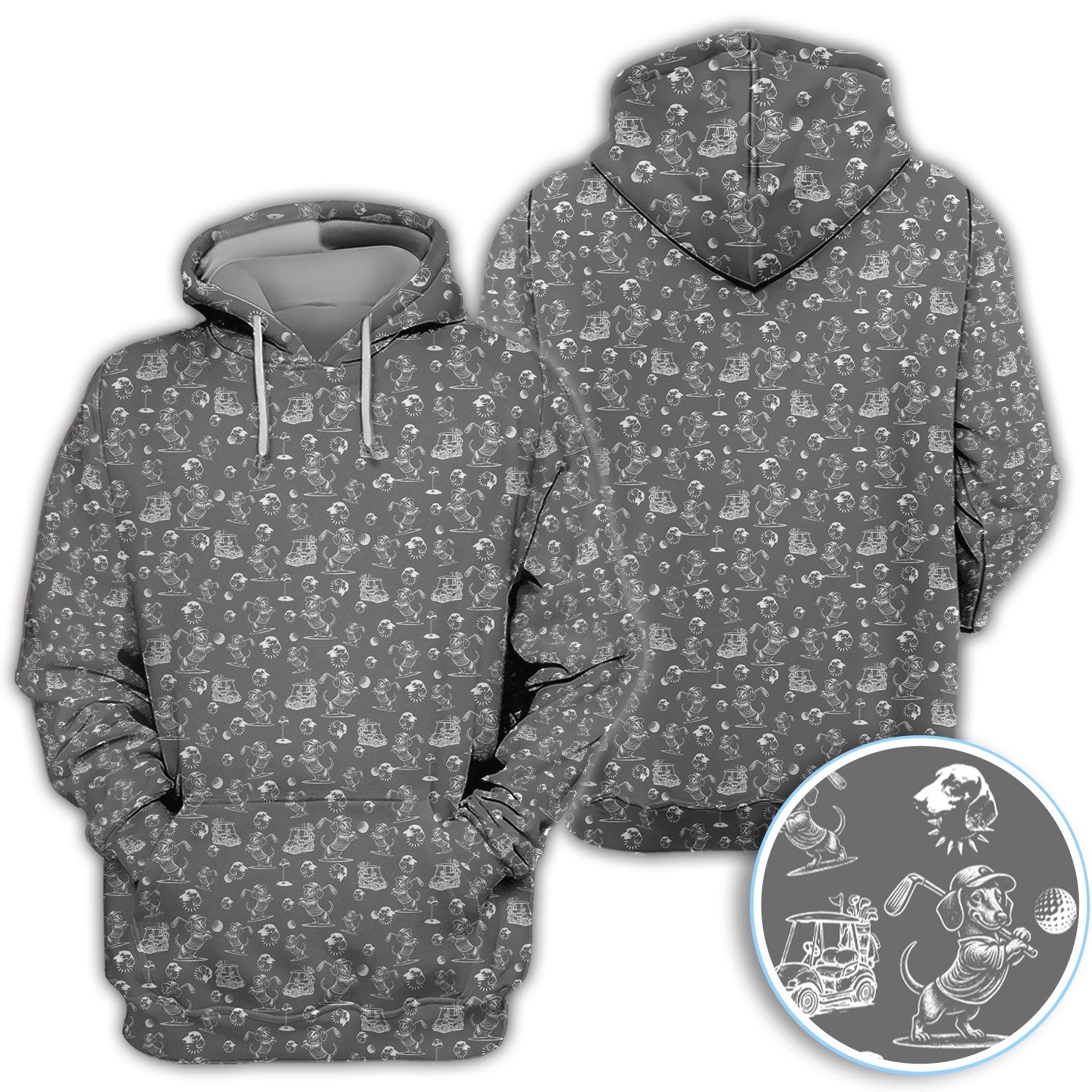 Funny Dachshund Pattern Golf Shirt For Men, Wiener Dog Golf Polos For Golfer, Dad Golf Gift