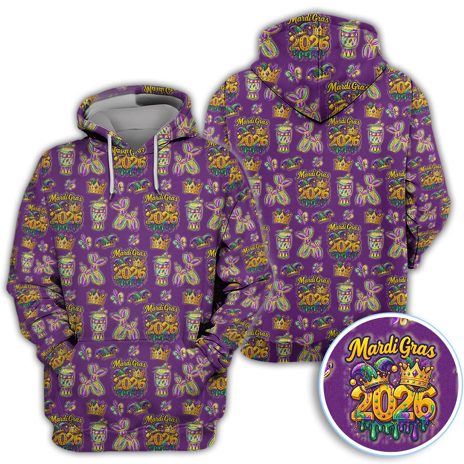 Mardi Gras 2026 Golf Polos For Golfer, Festive Crown Mask Pattern Golf Shirt, Golf Gift For Men