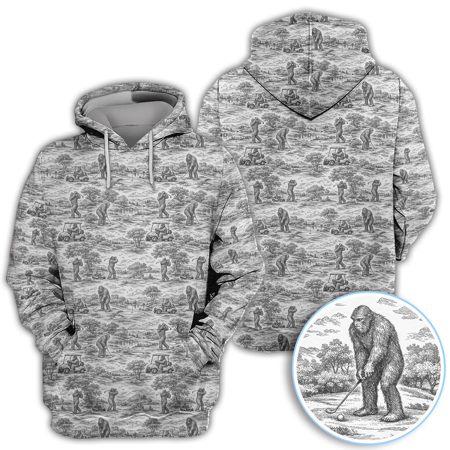 Crazy Bigfoot Pattern Golf Polos, Funny Sasquatch Golf Shirt For Men, Golf Gift For Golfer