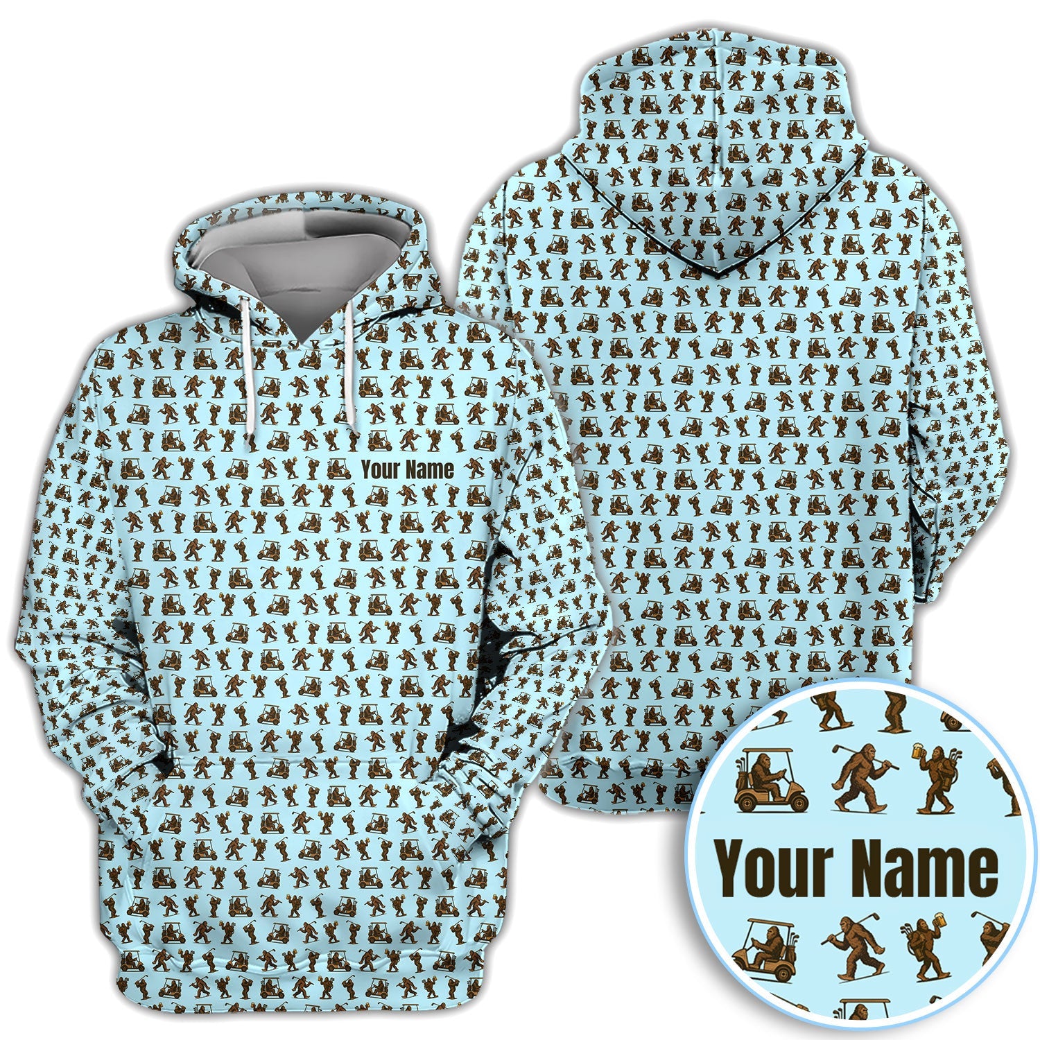 Personalized Bigfoot Golf Polos, Sasquatch Pattern Golf Shirt For Men, Crazy Golf Shirt