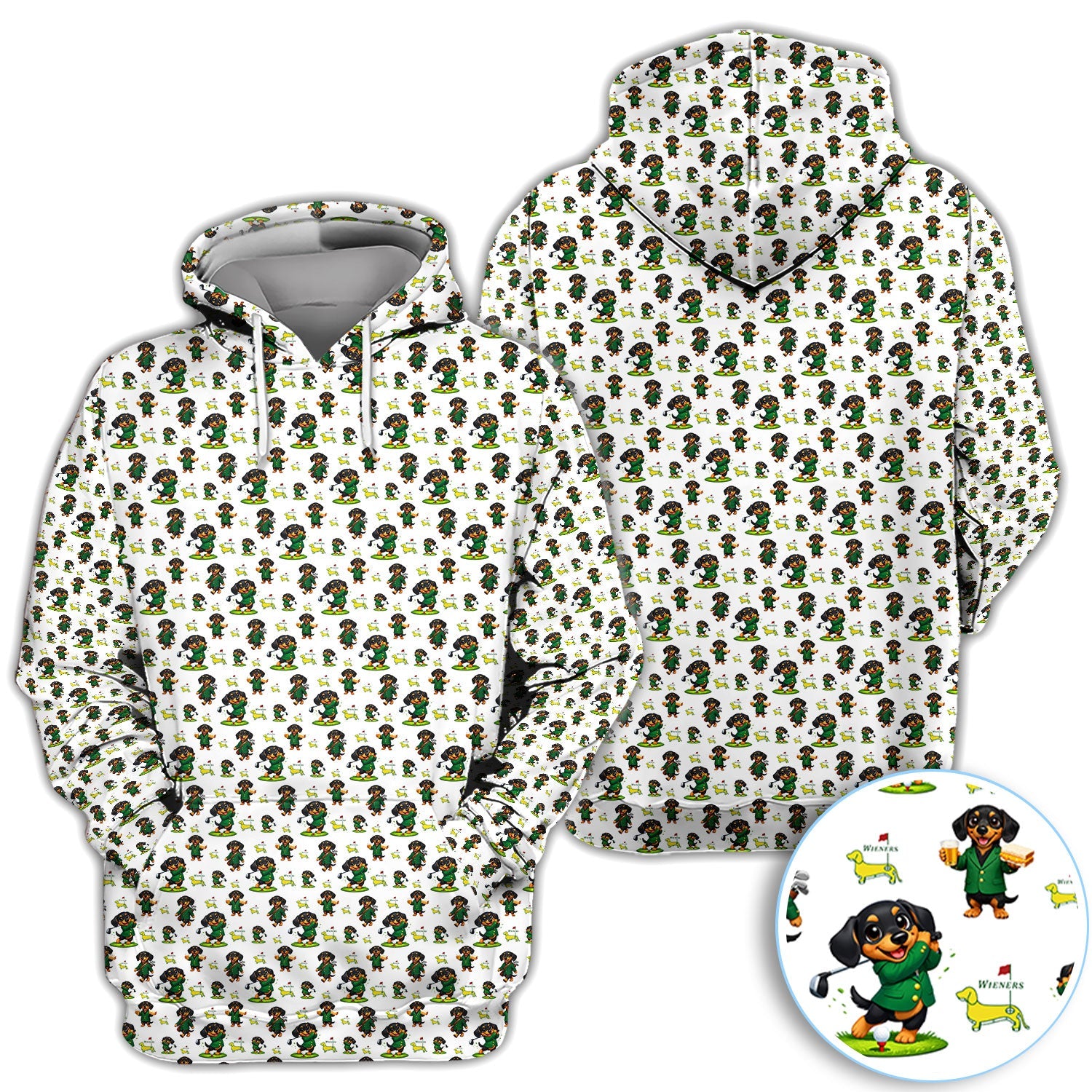 Funny Dachshund Golfing Golf Polos, Wiener Dog Pattern Golf Shirt For Women, Lucky Golf Vibes