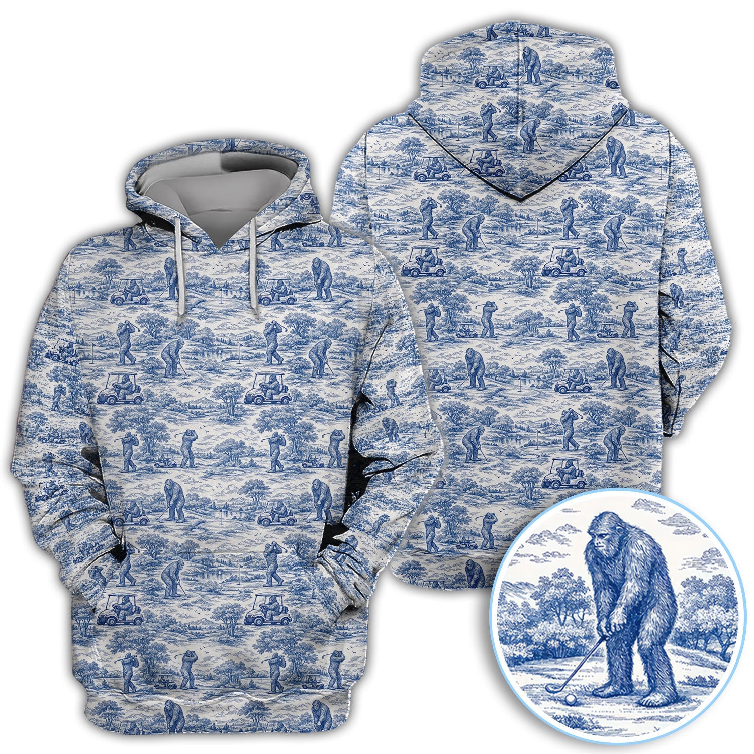 Crazy Bigfoot Pattern Golf Polos, Funny Sasquatch Golf Shirt For Men, Golf Gift For Golfer