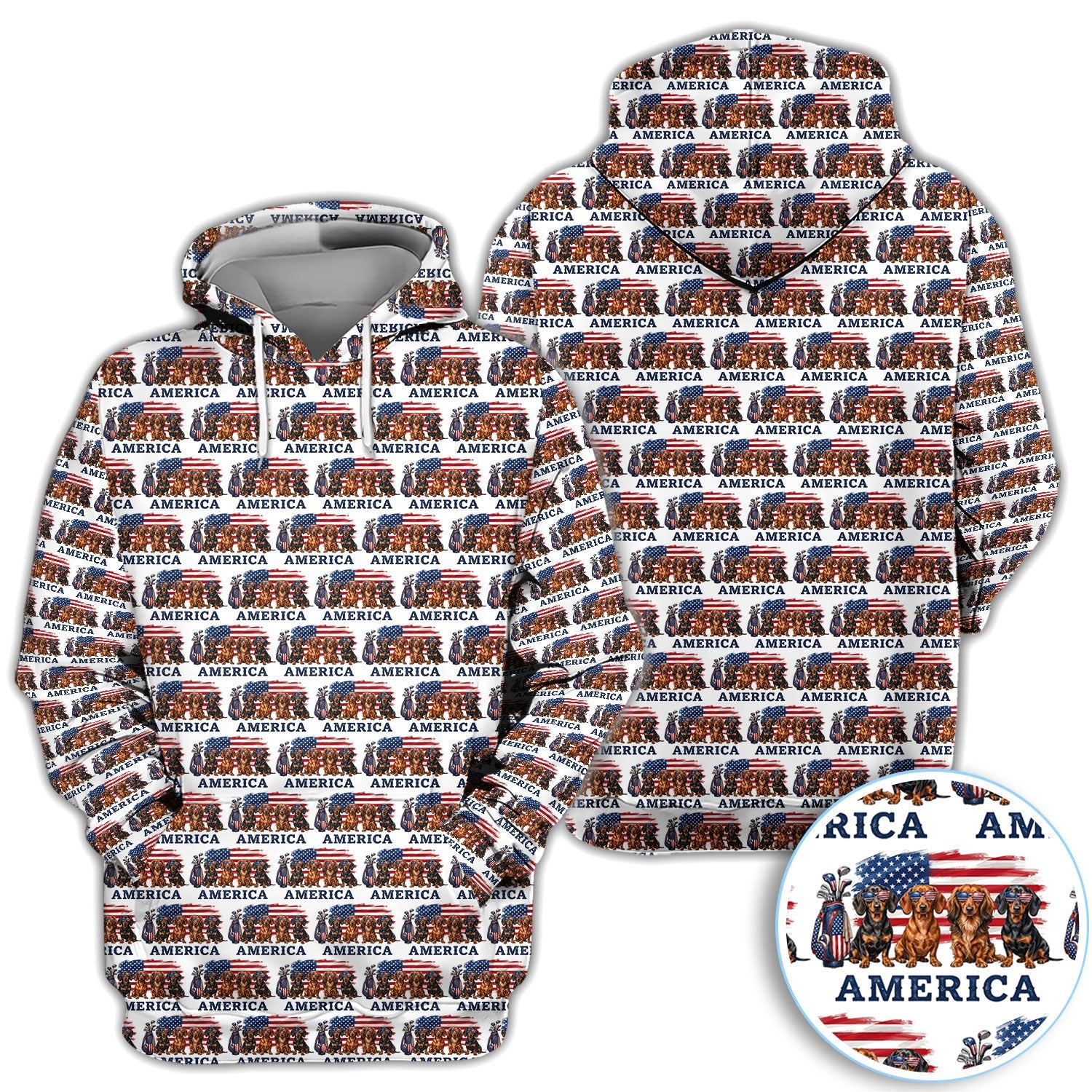 Dachshund America Pattern Golf Polos, Crazy Dachshund Golf Shirt For Men, Funny Golf Shirt