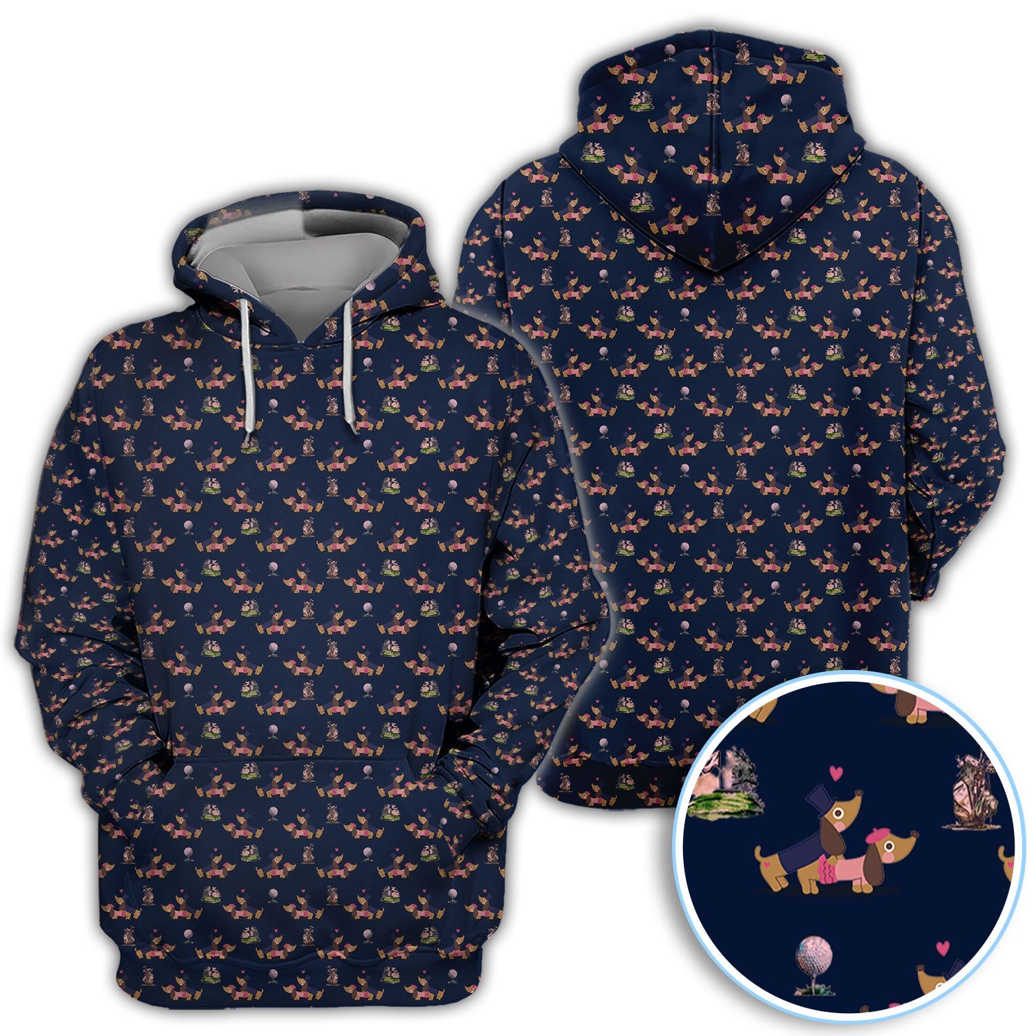 Dachshund Love Pattern Golf Shirt, Wiener Dog Golf Polos, Golf Gift For Golfer