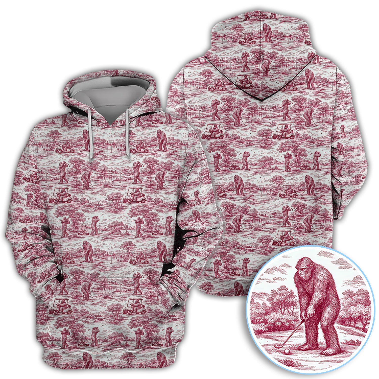 Crazy Bigfoot Pattern Golf Polos, Funny Sasquatch Golf Shirt For Men, Golf Gift For Golfer