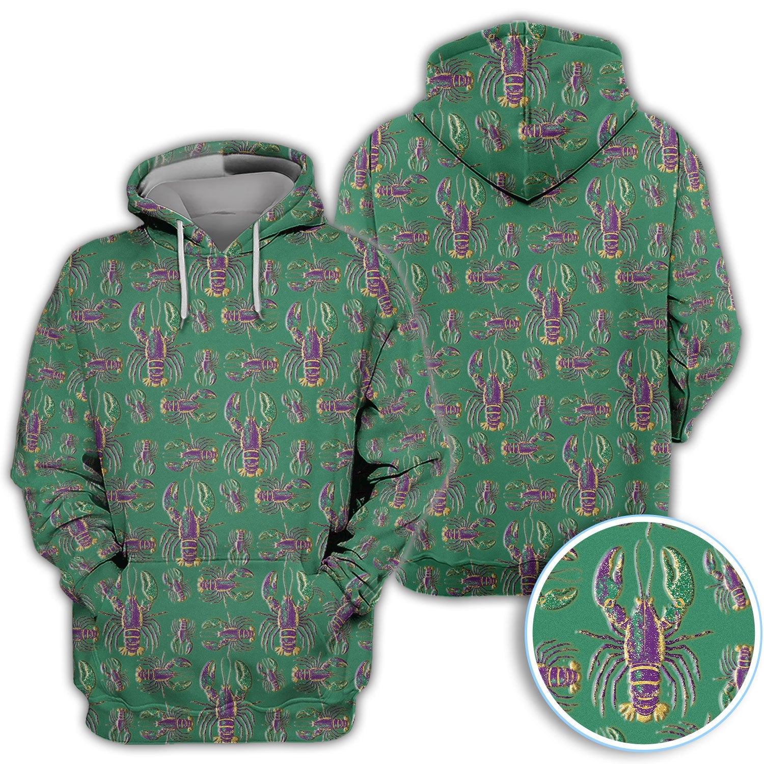 Mardi Gras Crawfish Pattern Golf Polos, Crazy Louisiana Crawfish Golf Shirt For Men, Golf Gift For Golfer