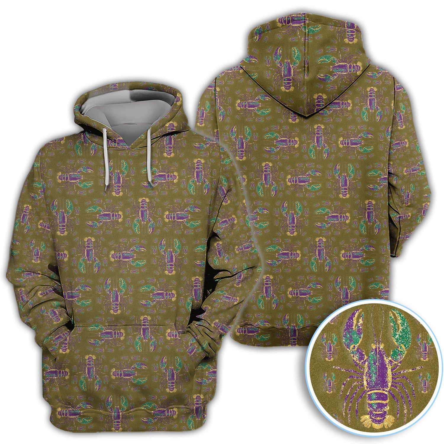 Louisiana Crawfish Pattern Golf Shirt, Mardi Gras Golf Polos For Golfer