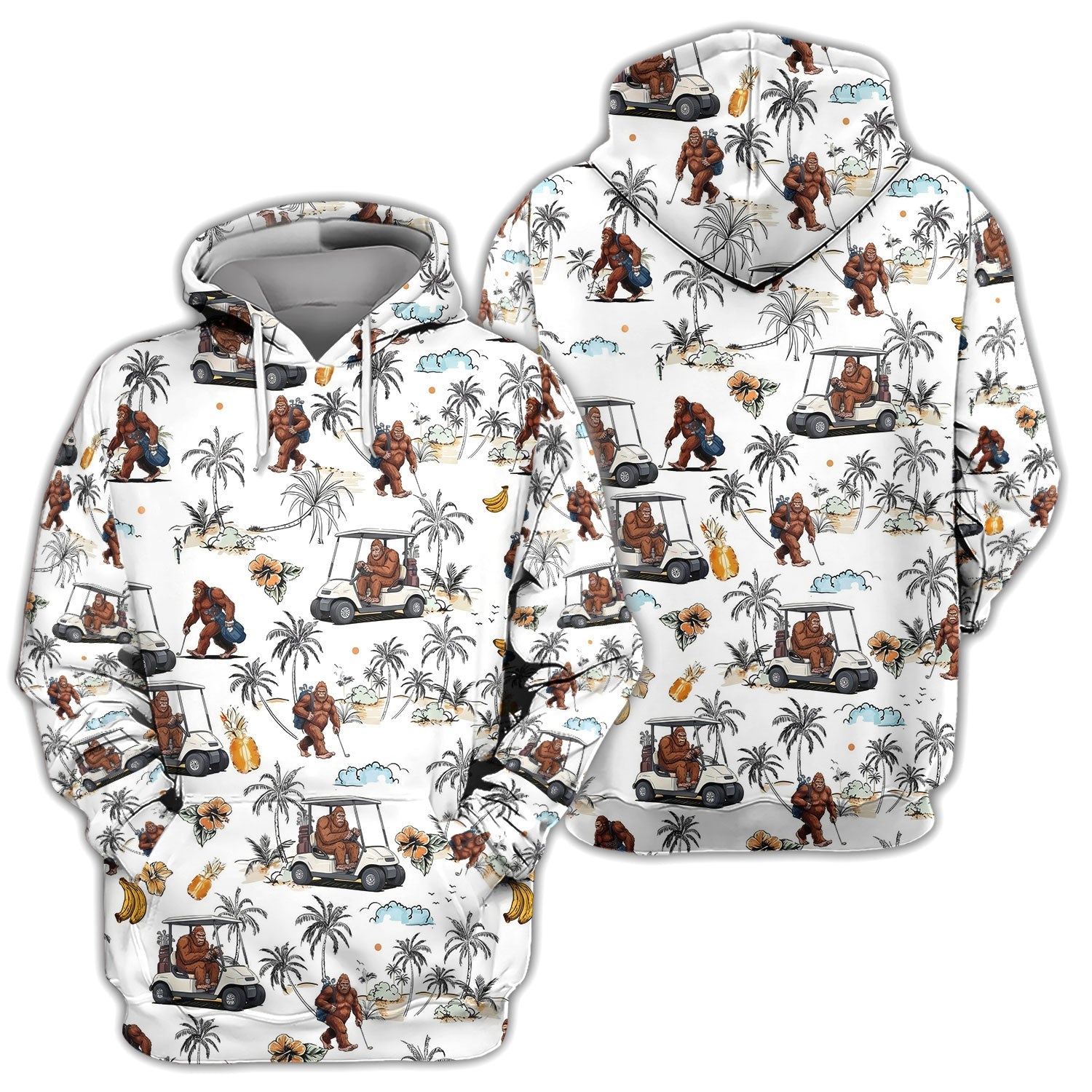 Funny Bigfoot Golf Pattern Shirt, Sasquatch Hawaiian Golf Polo For Men, Golfer Gift