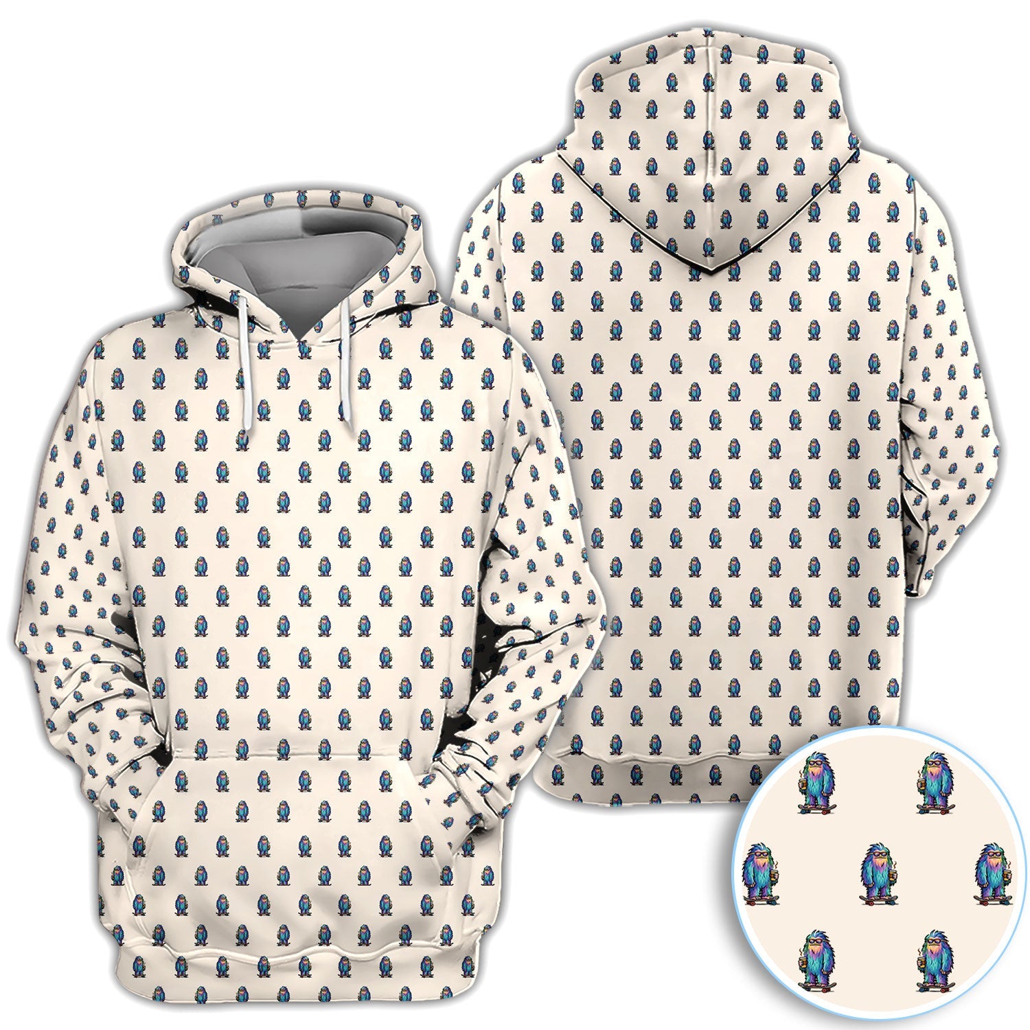 Funny Yeti Pattern Golf Polos, Bigfoot Coffee Skateboard Golf Shirt, Crazy Golf Shirts For Men