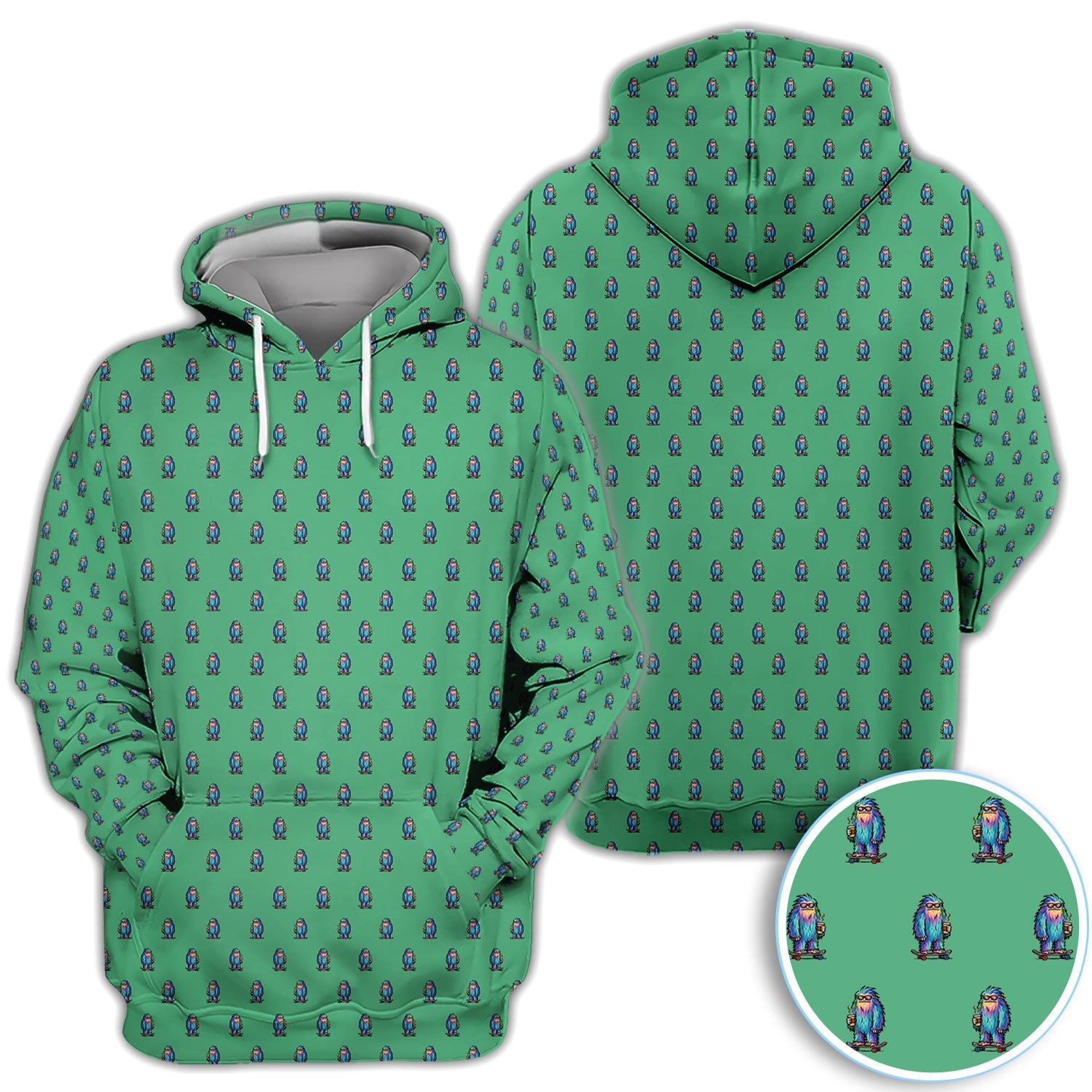 Funny Yeti Pattern Golf Polos, Bigfoot Coffee Skateboard Golf Shirt, Crazy Golf Shirts For Men