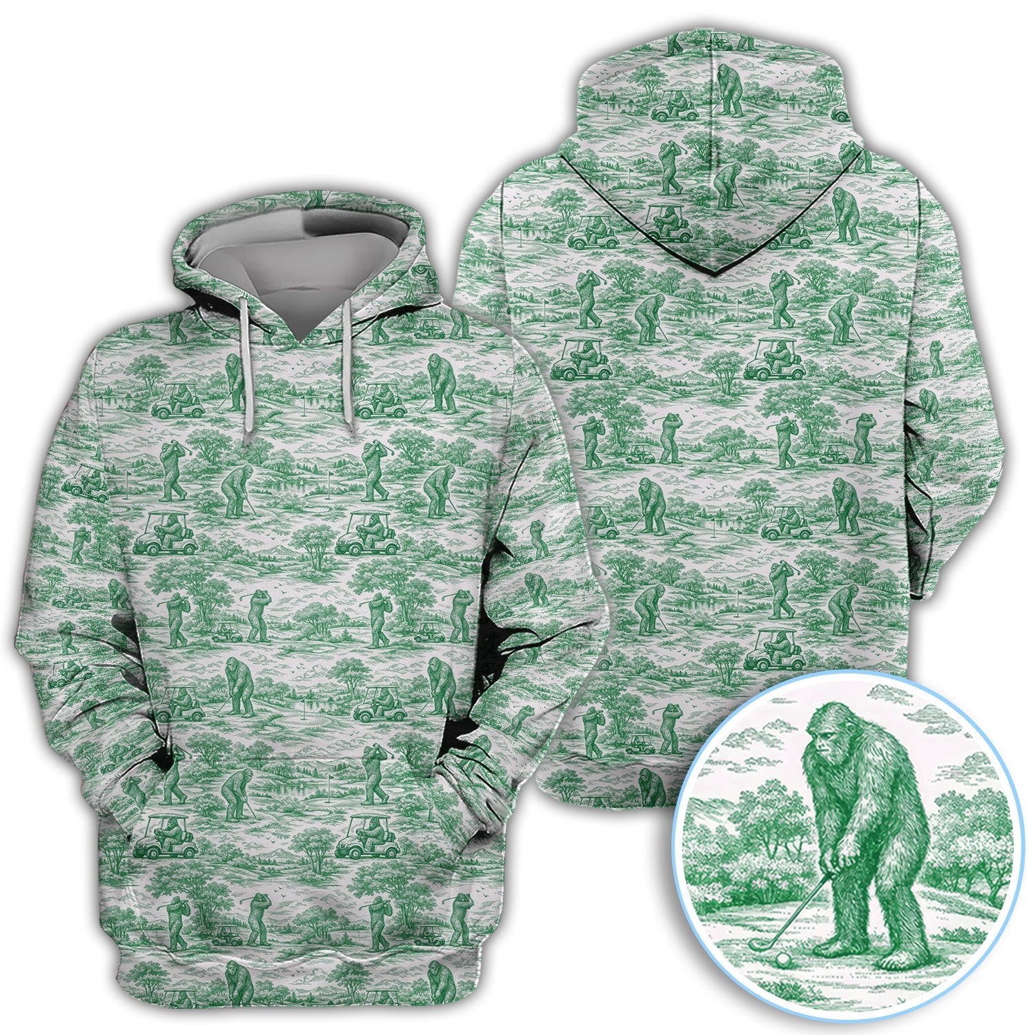 Crazy Bigfoot Pattern Golf Polos, Funny Sasquatch Golf Shirt For Men, Golf Gift For Golfer