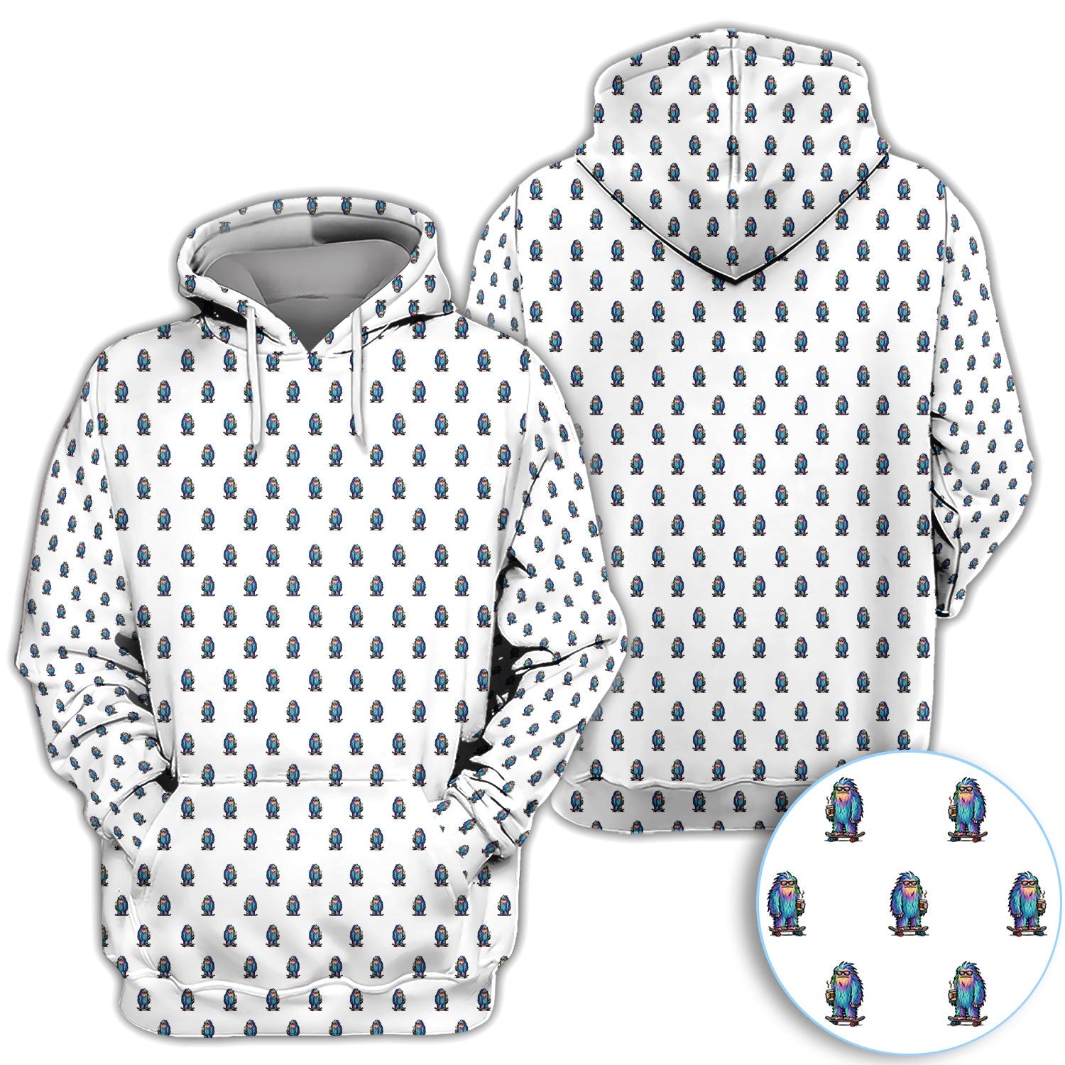 Funny Yeti Pattern Golf Polos, Bigfoot Coffee Skateboard Golf Shirt, Crazy Golf Shirts For Men