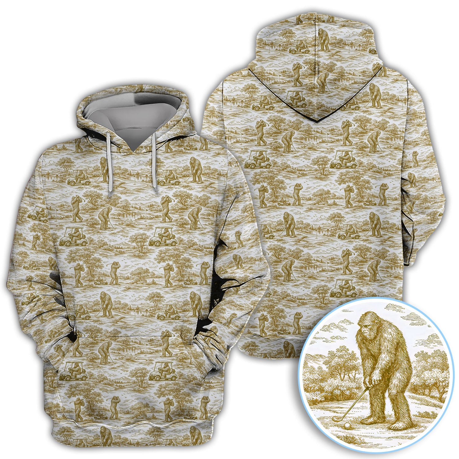 Crazy Bigfoot Pattern Golf Polos, Funny Sasquatch Golf Shirt For Men, Golf Gift For Golfer