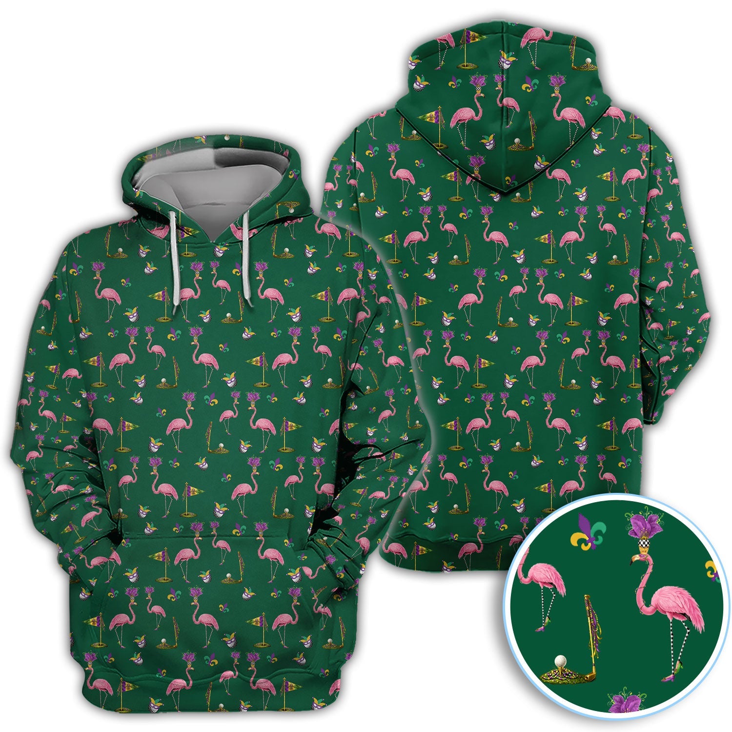 Flamingo Mardi Gras Golf Polos For Golfer, Funny Holiday Pattern Golf Shirt, Golf Gift For Men