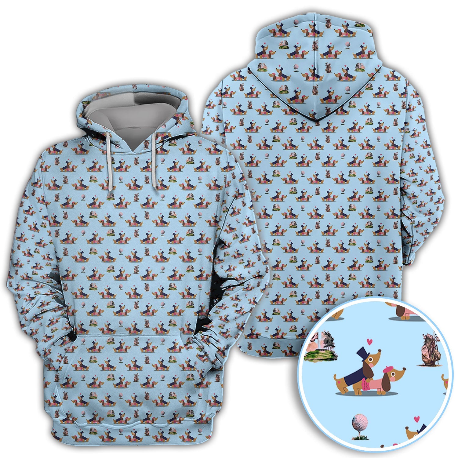 Dachshund Love Pattern Golf Shirt, Wiener Dog Golf Polos, Golf Gift For Golfer