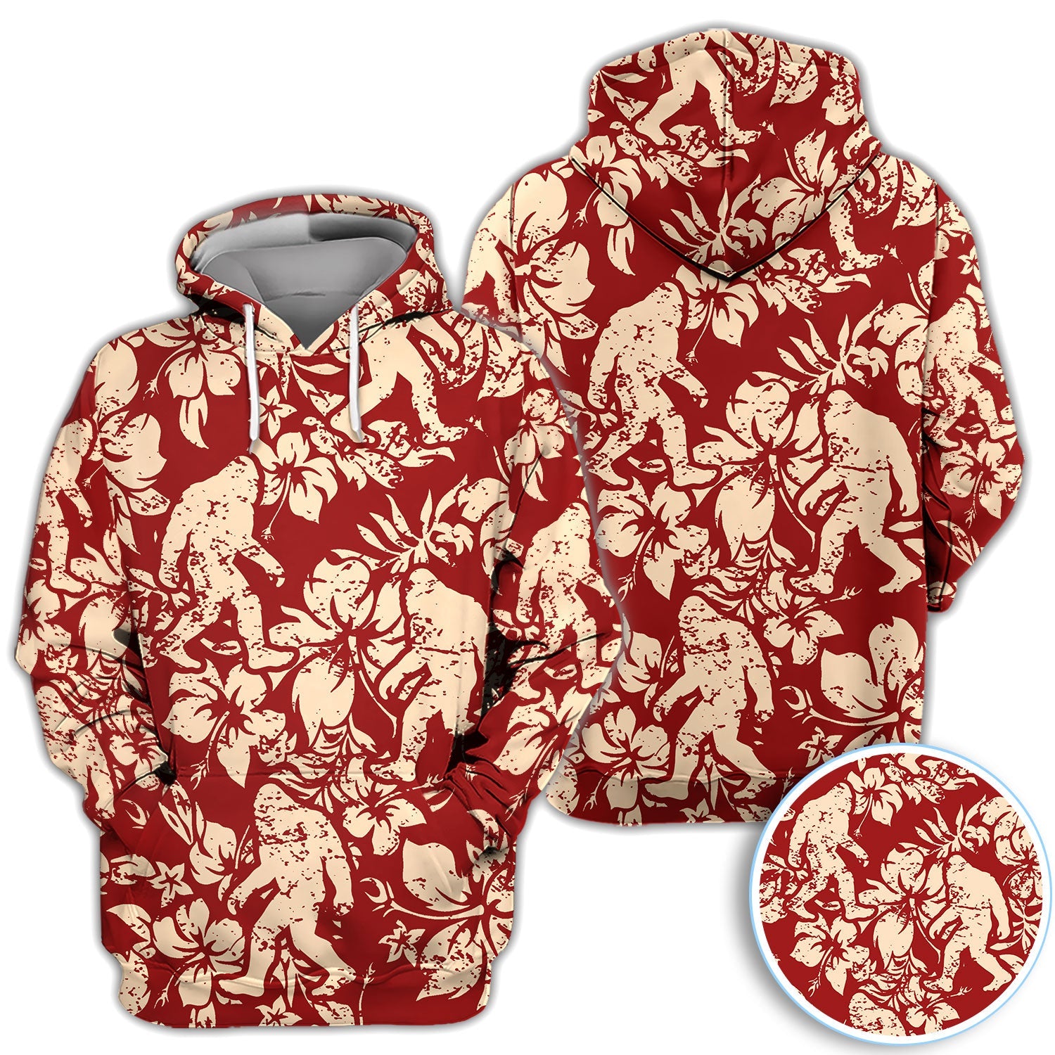 Red Bigfoot Hawaiian Polo Shirt For Men, Sasquatch Floral Aloha All Over Print, Tropical Casual Summer Golf Shirt