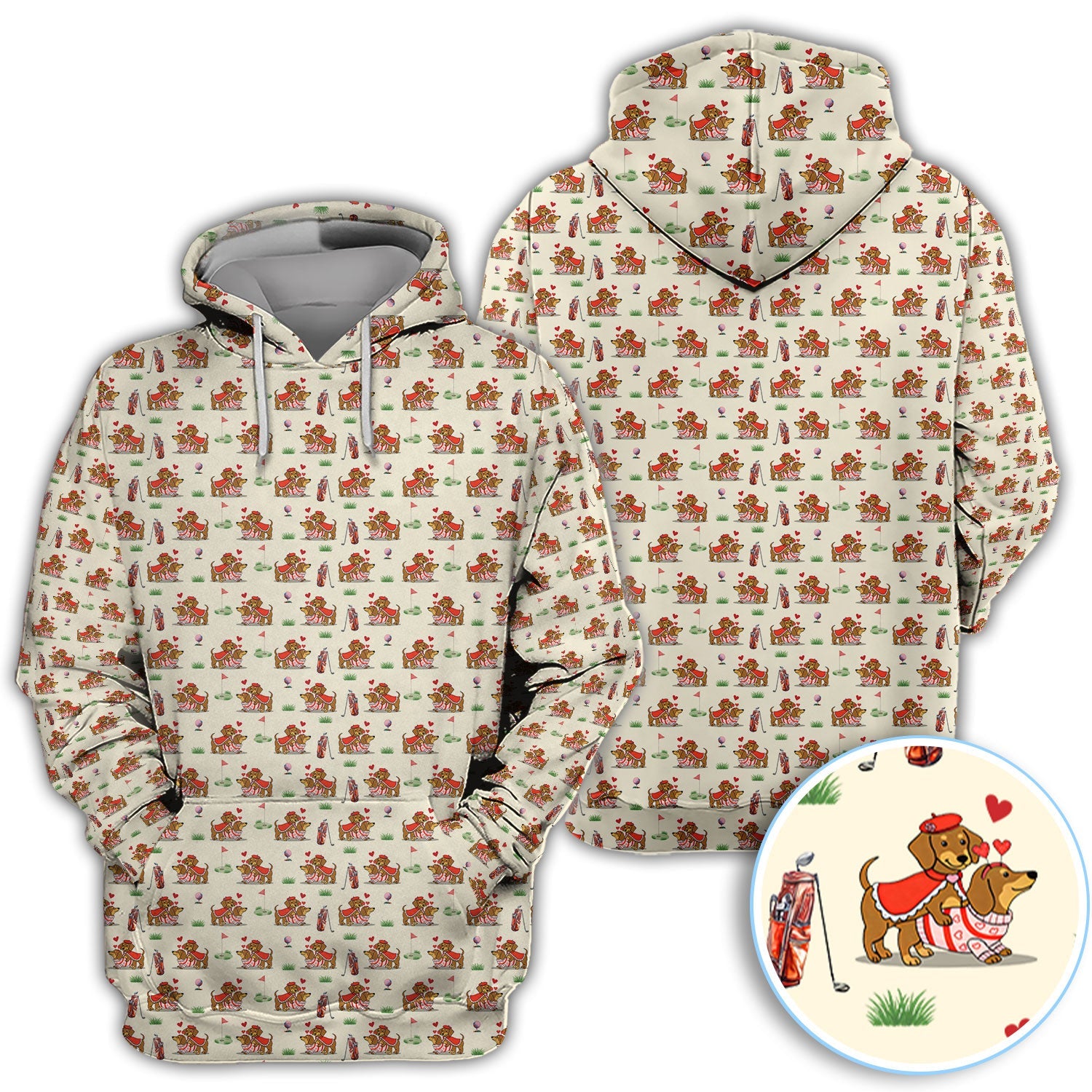 Valentine Dachshund Pattern Golf Shirt, Wiener Dog Love Golf Shirt, Golf Gift For Men