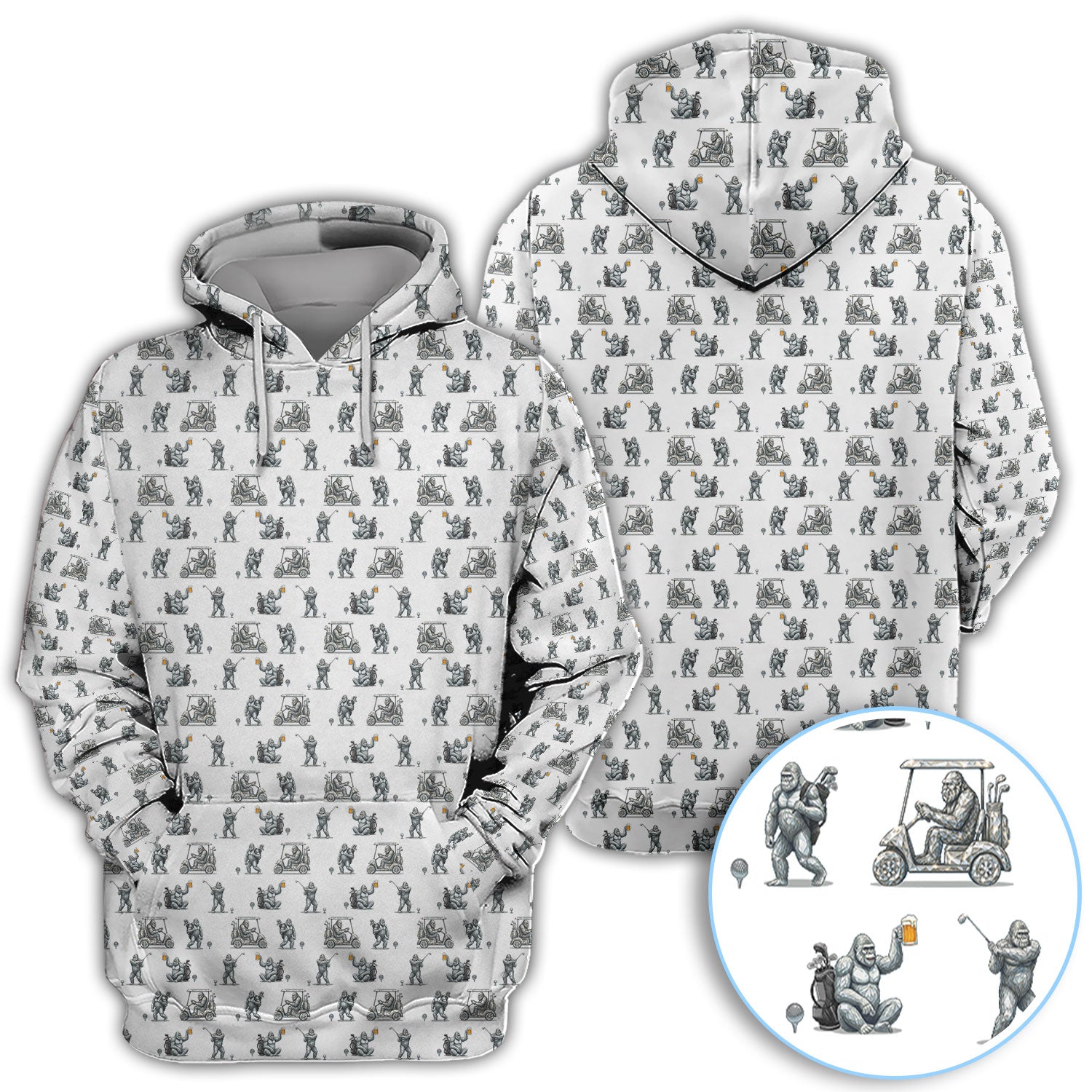 Funny Bigfoot Pattern Golf Shirt, Squatch Bigfoot Golf Polos, Crazy Golf Gift For Men