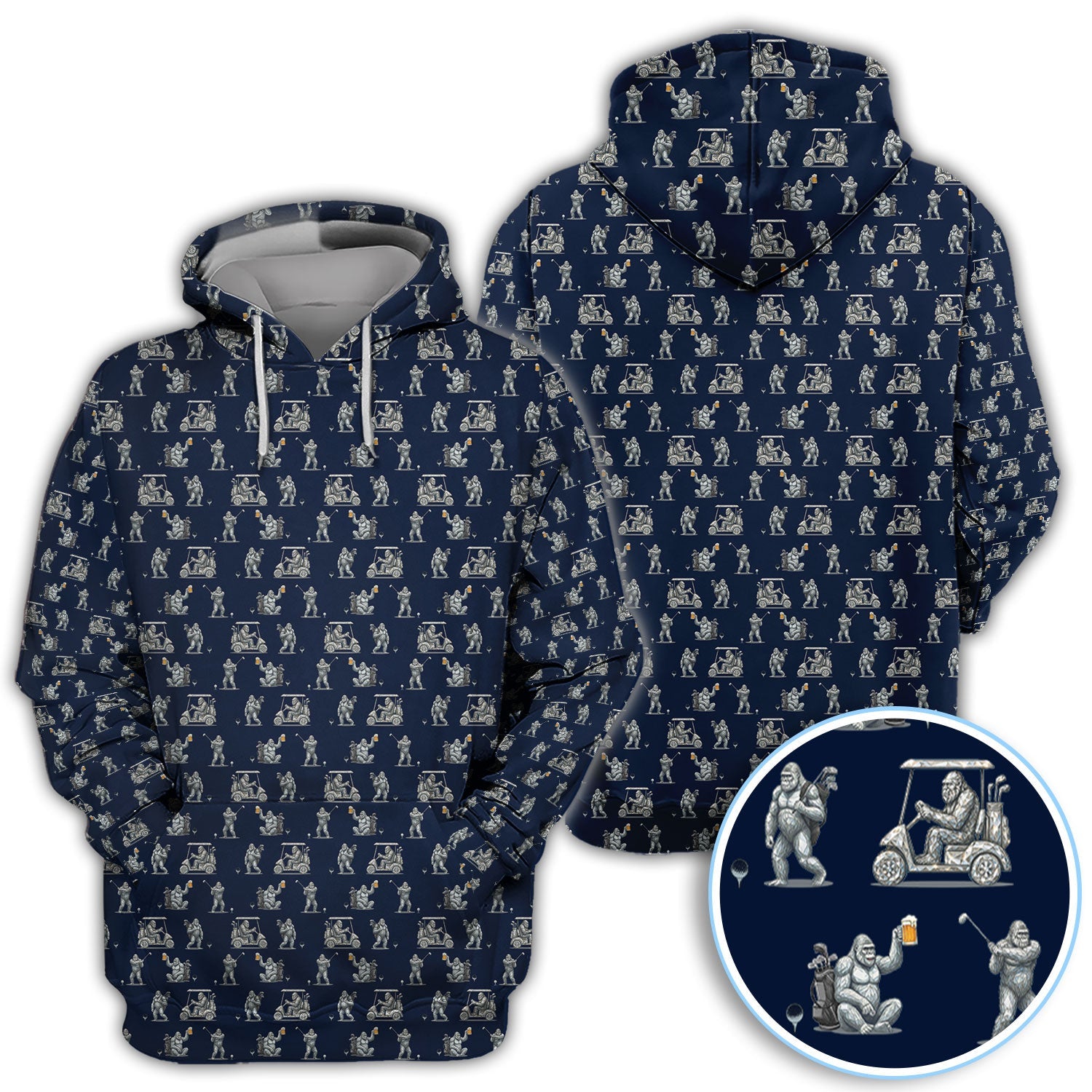 Funny Bigfoot Pattern Golf Shirt, Squatch Bigfoot Golf Polos, Crazy Golf Gift For Men