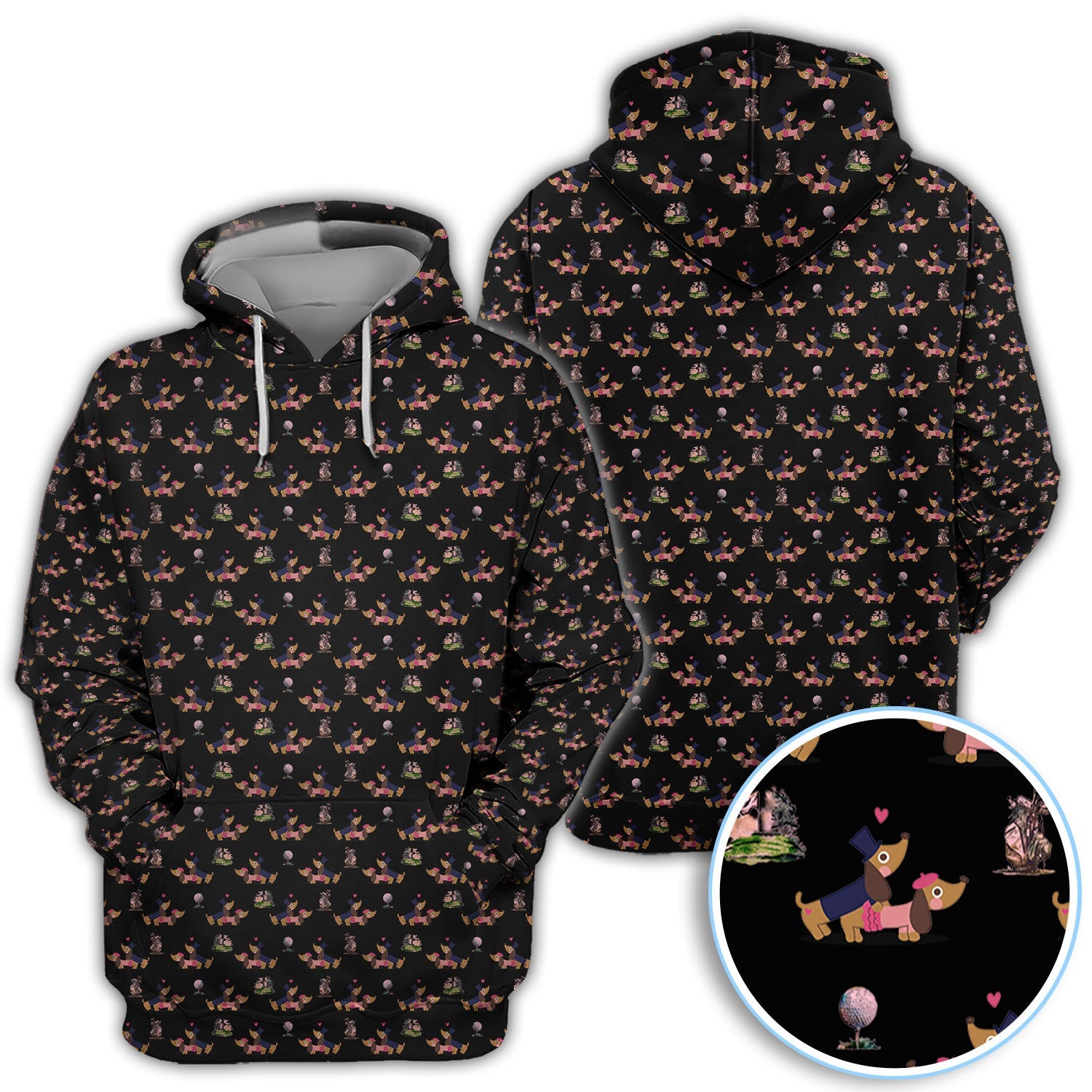 Dachshund Love Pattern Golf Shirt, Wiener Dog Golf Polos, Golf Gift For Golfer