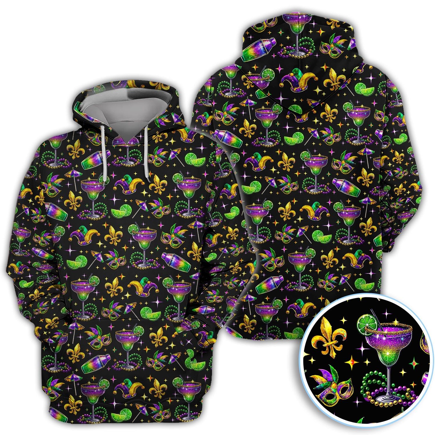 Funny Glitter Mardi Gras Pattern Golf Polos, Mardi Gras And Margaritas Golf Shirt For Men, Golf Gift For Golfer
