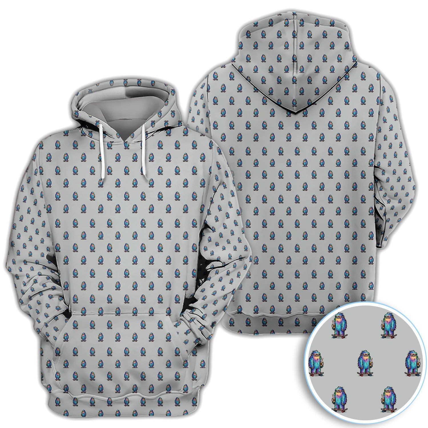 Funny Yeti Pattern Golf Polos, Bigfoot Coffee Skateboard Golf Shirt, Crazy Golf Shirts For Men