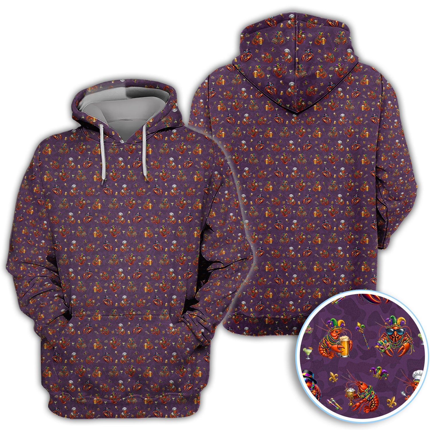 Funny Crawfish Mardi Gras Pattern Golf Shirt, Beer Crawdad Golf Polos For Golfer, Golf Gift For Men