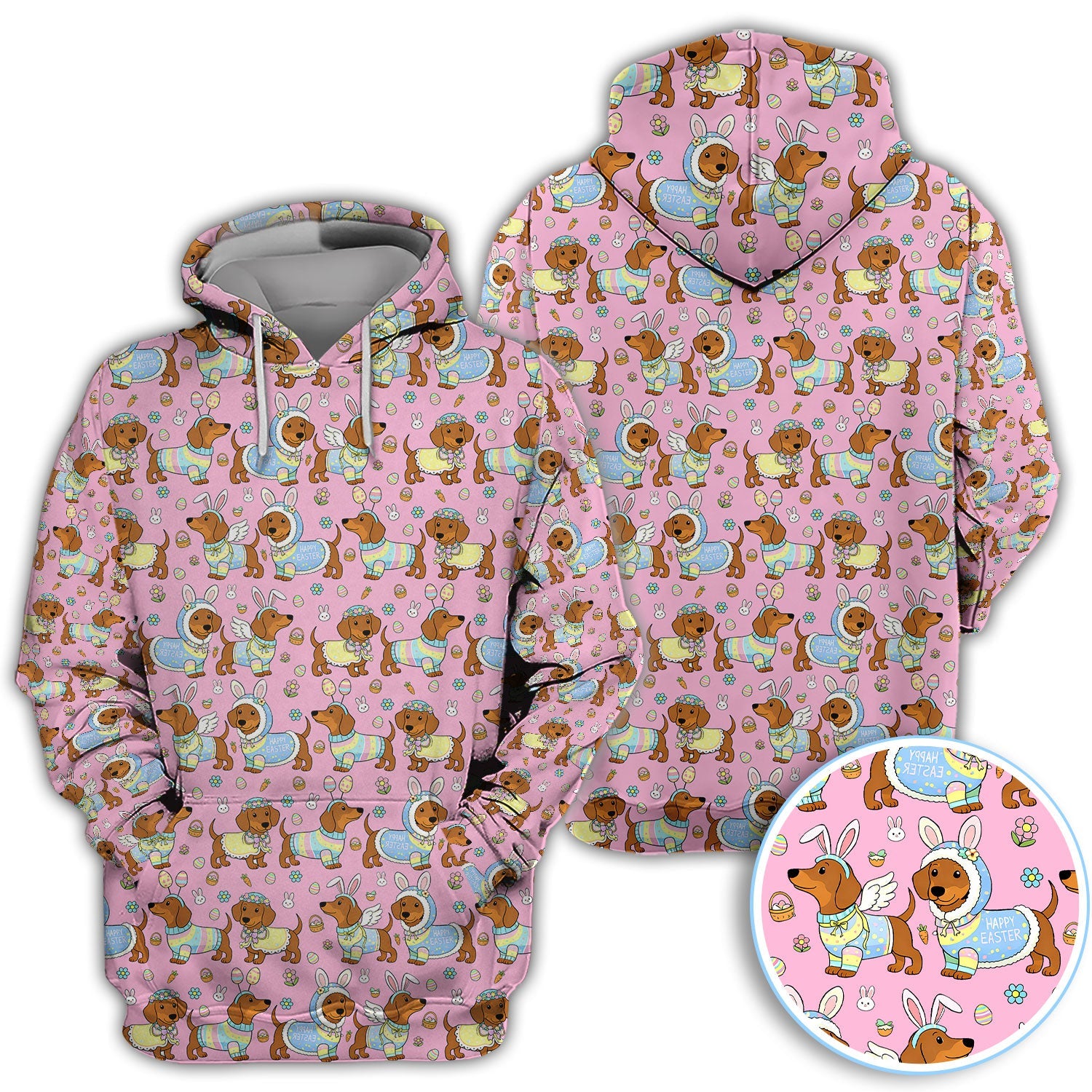 Dachshund Happy Easter Golf Polos, Easter Wiener Dog Pattern Golf Shirt, Golf Gift For Golfer