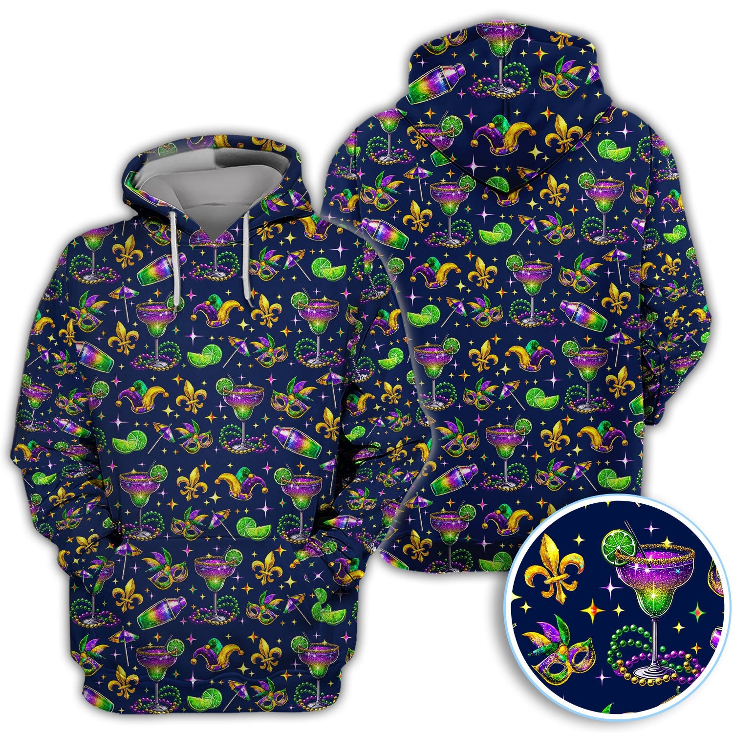 Funny Glitter Mardi Gras Pattern Golf Polos, Mardi Gras And Margaritas Golf Shirt For Men, Golf Gift For Golfer