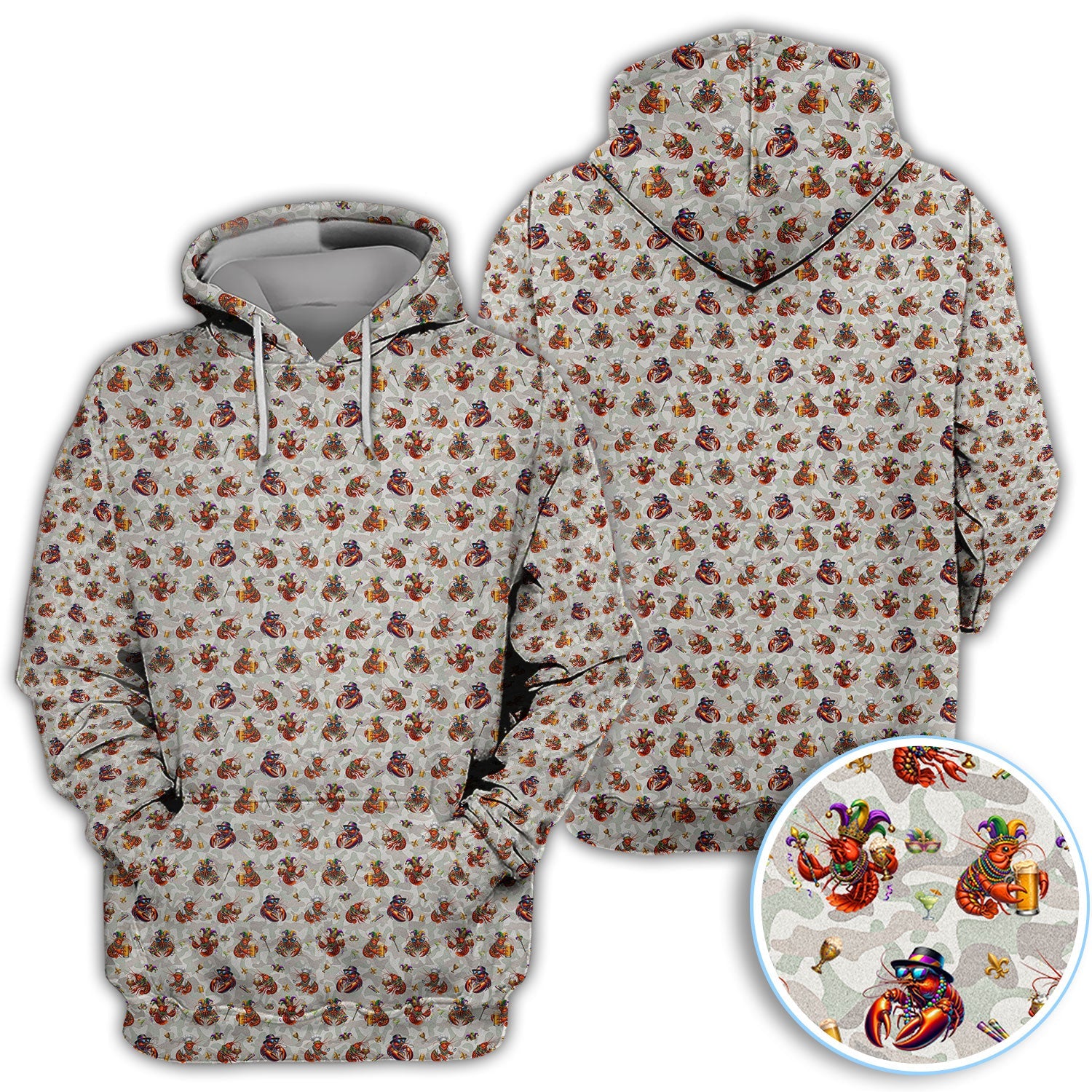 Funny Crawfish Mardi Gras Pattern Golf Shirt, Beer Crawdad Golf Polos For Golfer, Golf Gift For Men