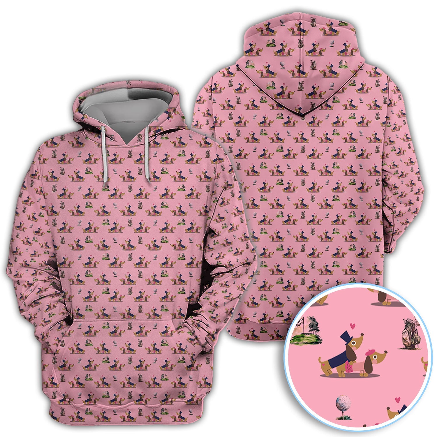 Dachshund Love Pattern Golf Shirt, Wiener Dog Golf Polos, Golf Gift For Golfer