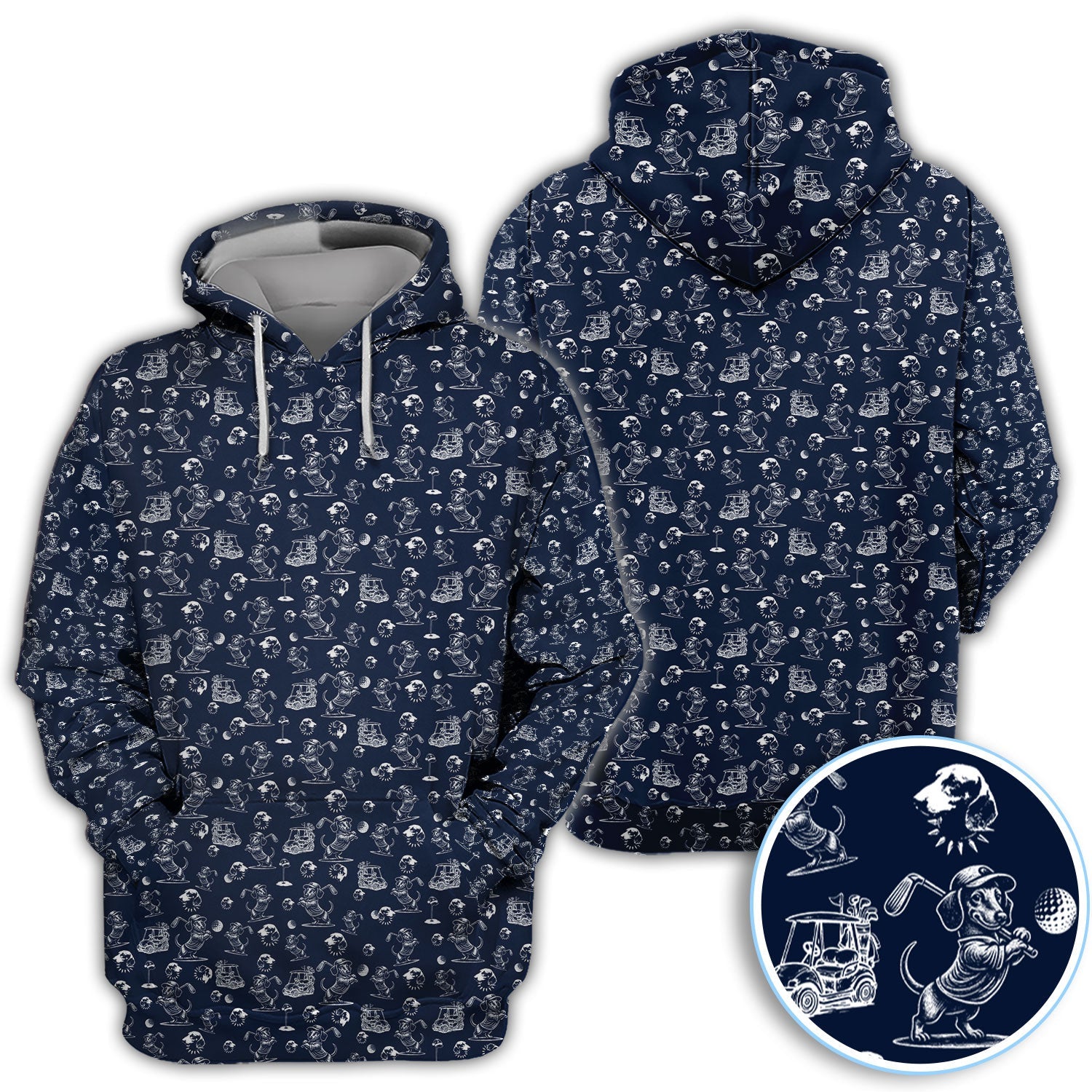 Funny Dachshund Pattern Golf Shirt For Men, Wiener Dog Golf Polos For Golfer, Dad Golf Gift