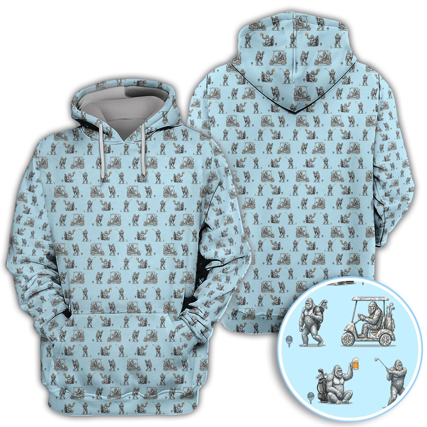 Funny Bigfoot Pattern Golf Shirt, Squatch Bigfoot Golf Polos, Crazy Golf Gift For Men
