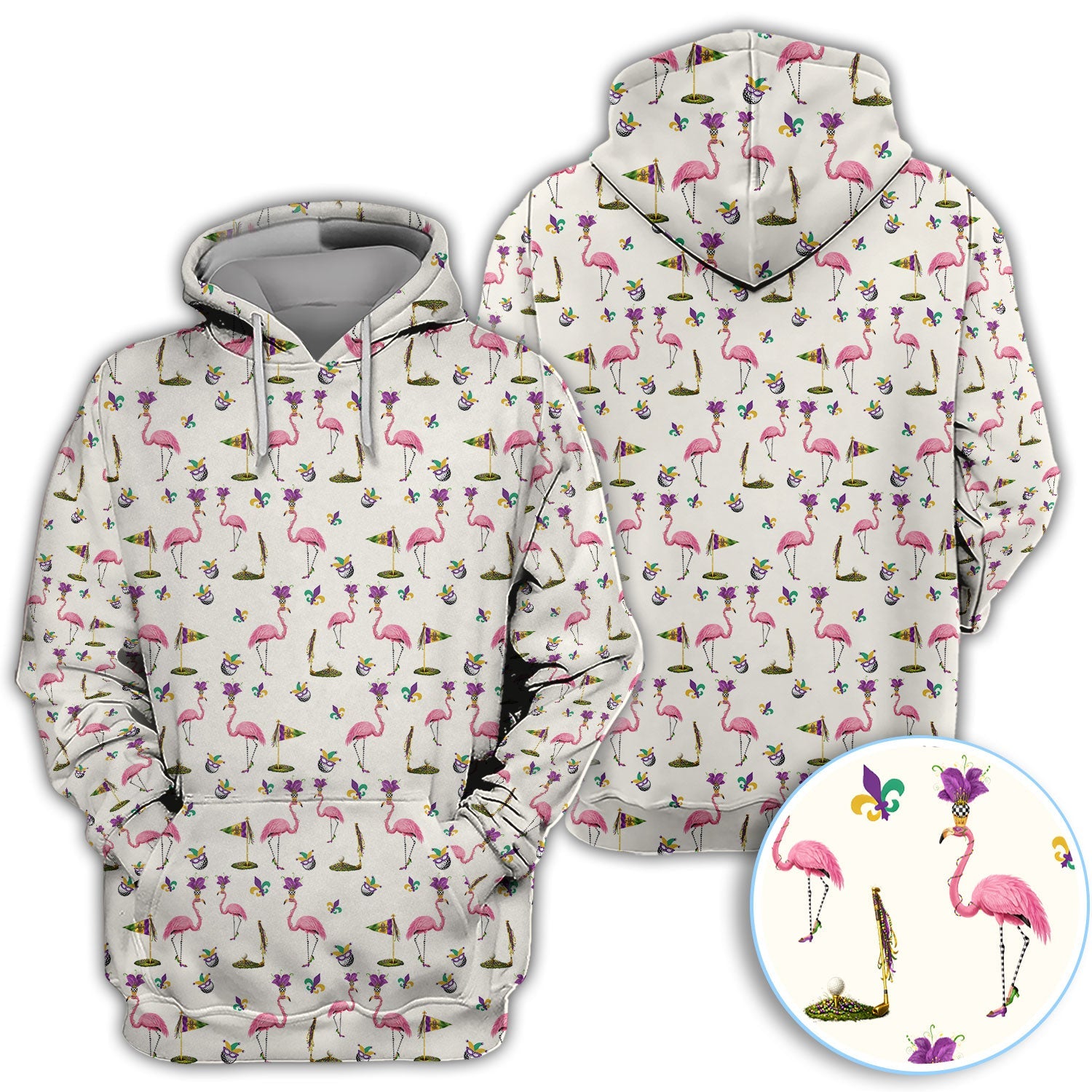 Flamingo Mardi Gras Golf Polos For Golfer, Funny Holiday Pattern Golf Shirt, Golf Gift For Men