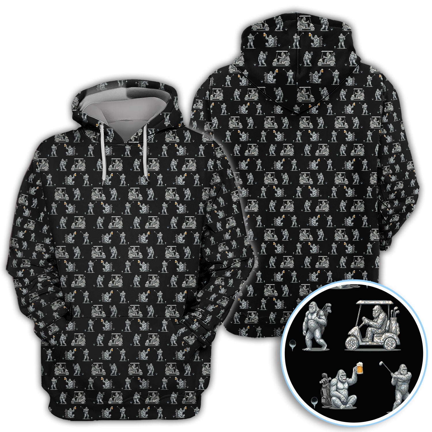 Funny Bigfoot Pattern Golf Shirt, Squatch Bigfoot Golf Polos, Crazy Golf Gift For Men